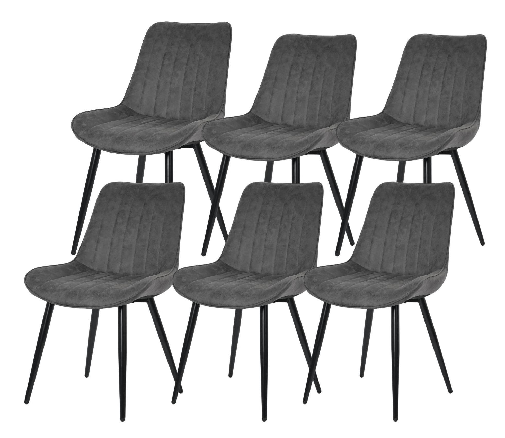 YOZI Esszimmerstuhl Esszimmerstuhl 6er Set Kunstleder Metallbeine gepolstert grau (6 St), 6er Set