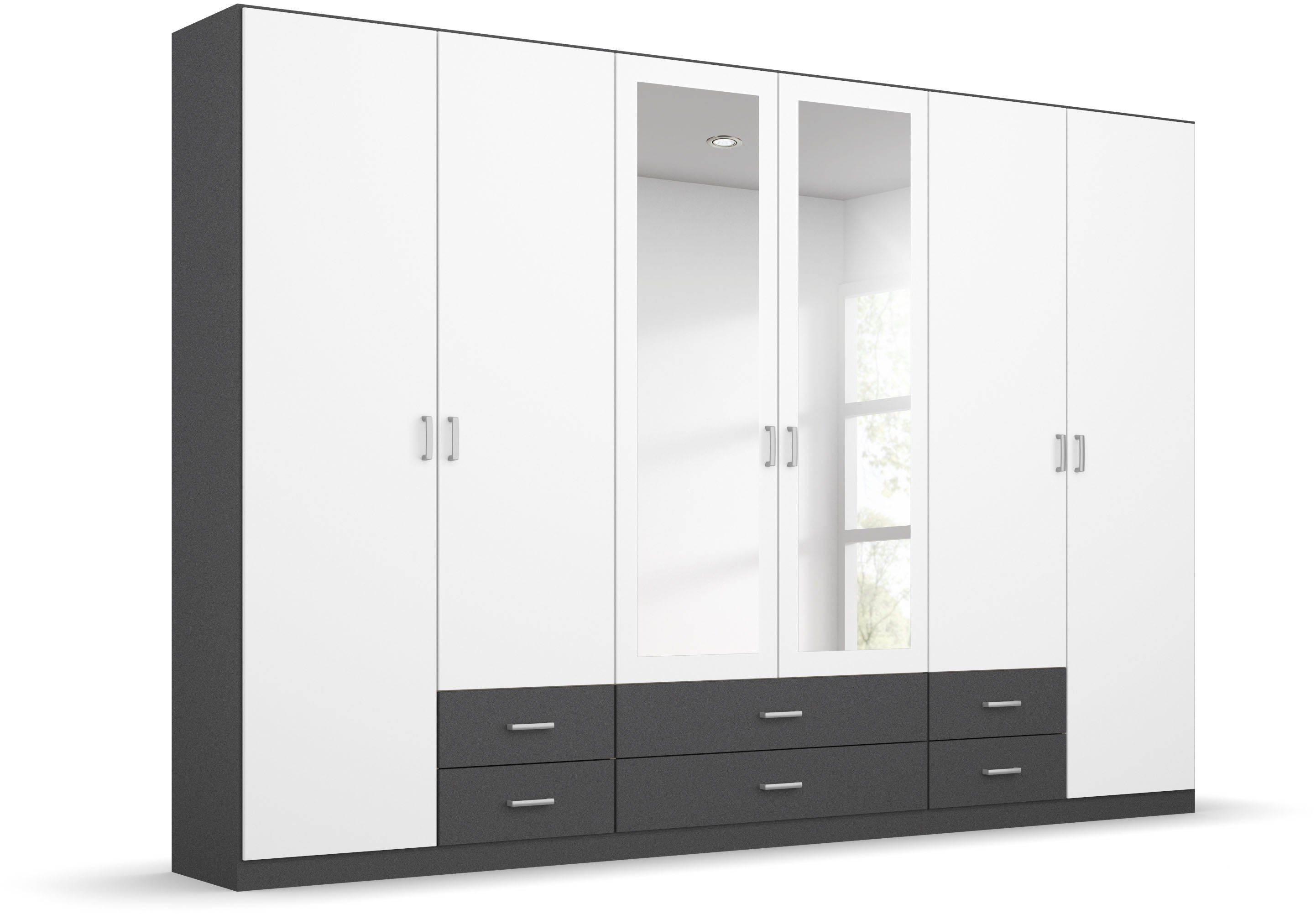 rauch Kleiderschrank Schrank Garderobe Ankleide GAMMA Breiten 91/136/181/226/271/315/360 cm (in 3 Ausstattungen BASIC/CLASSIC/PREMIUM (inkl. SOFT-CLOSE-Funktion) verschiedene Griff-Varianten, mit Spiegel TOPSELLER MADE IN GERMANY