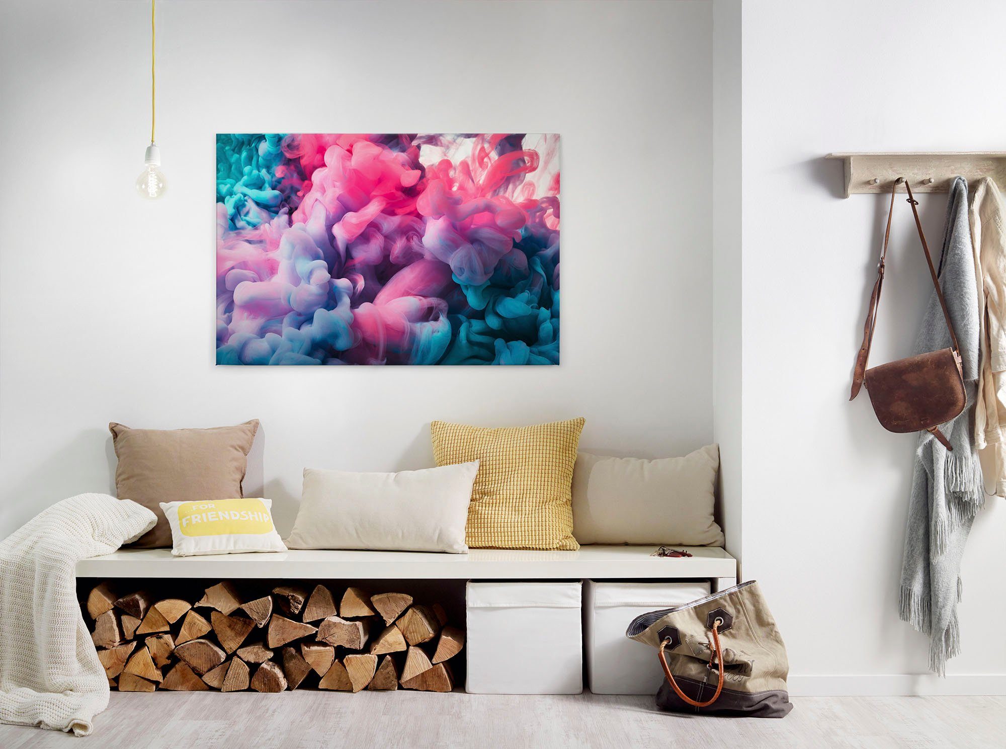 A.S. Création Leinwandbild Colored Smoke, Abstrakt, Kinder, Kunst (1 St), Bunter Rauch Keilrahmen Jungedzimmer Leinwand-Bild Wohnzimmer modern