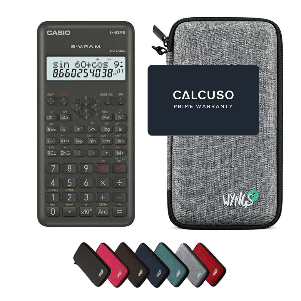 CASIO Taschenrechner fx-82MS 2nd edition inkl. WYNGS Schutztasche Hellgrau