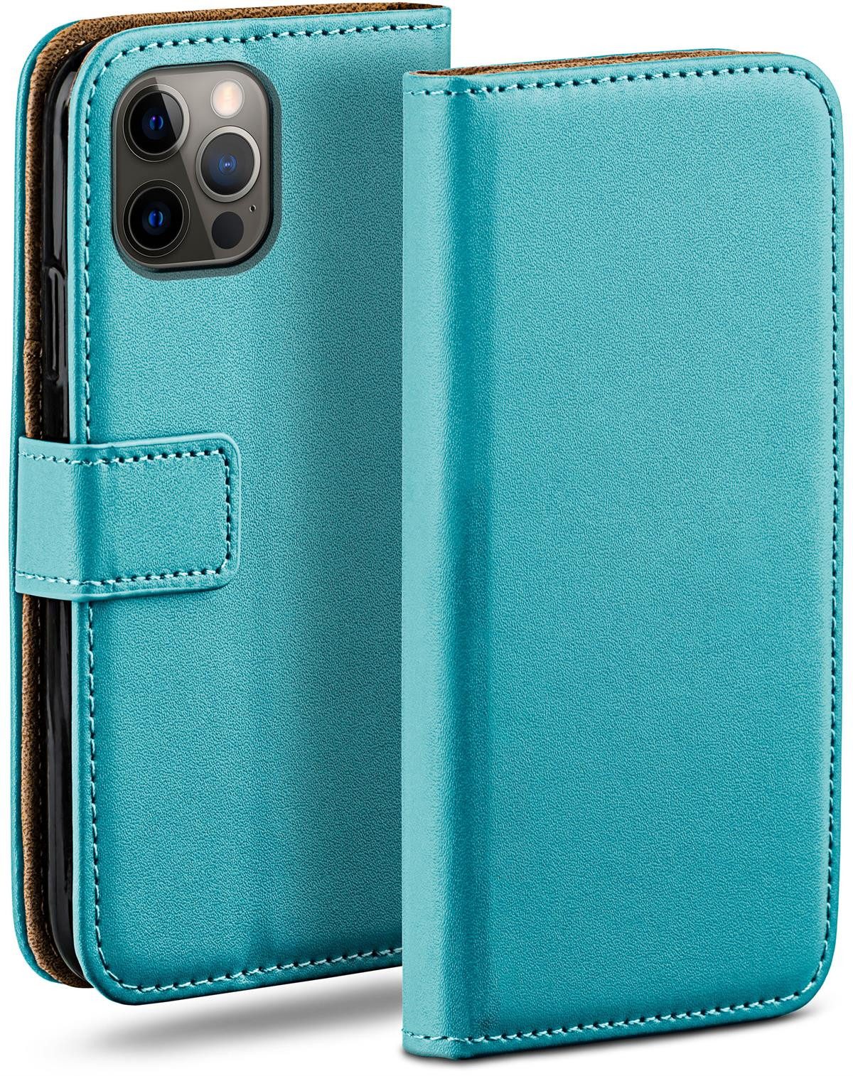 moex Handyhülle für iPhone 12 Pro Max Hülle Klappbar Book Case Türkis 6,7 Zoll, Klapphülle Kartenfach Flip Cover Handytasche Leder Optik Schutzhülle
