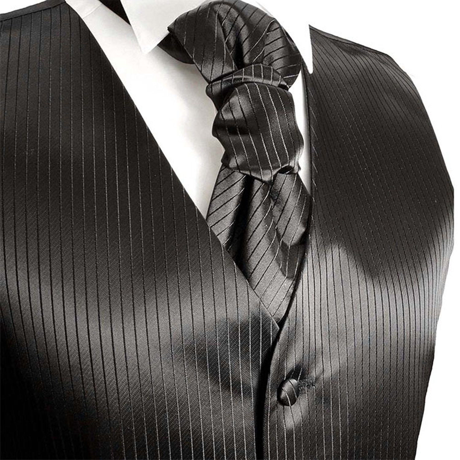 Paul Malone Anzugweste Herren Hochzeitsweste mit Plastron Set 2tlg schwarz - Bräutigam (Set, 2-tlg., mit Weste und Plastron) schwarz V21, Gr. 48 (XS) – Bild 3 von 5