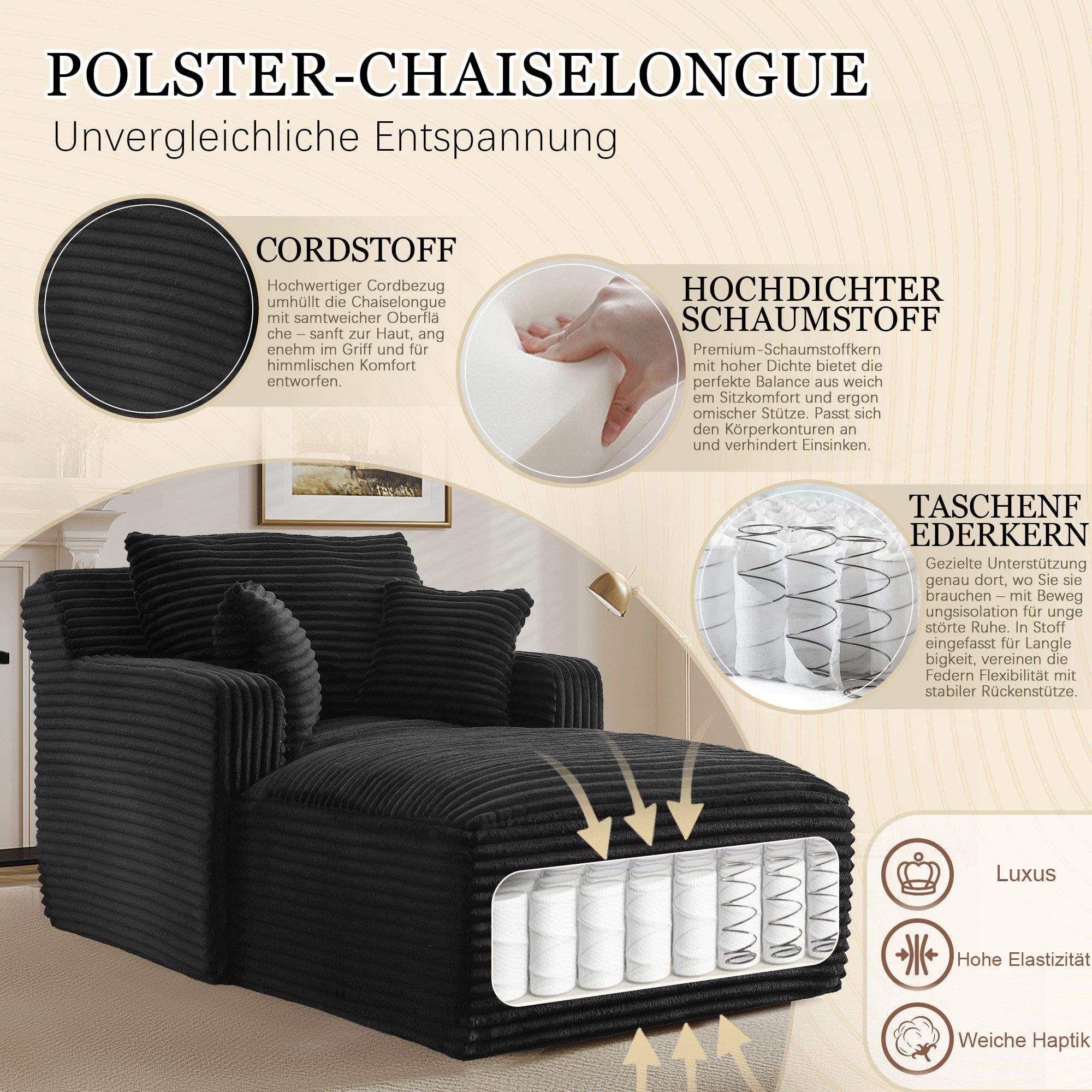 Fanttik Sofa Cord-Schlafsofa mit 2 Kissen,Bequemes Einzelsitz-Bodensofa,Lou günstig online kaufen