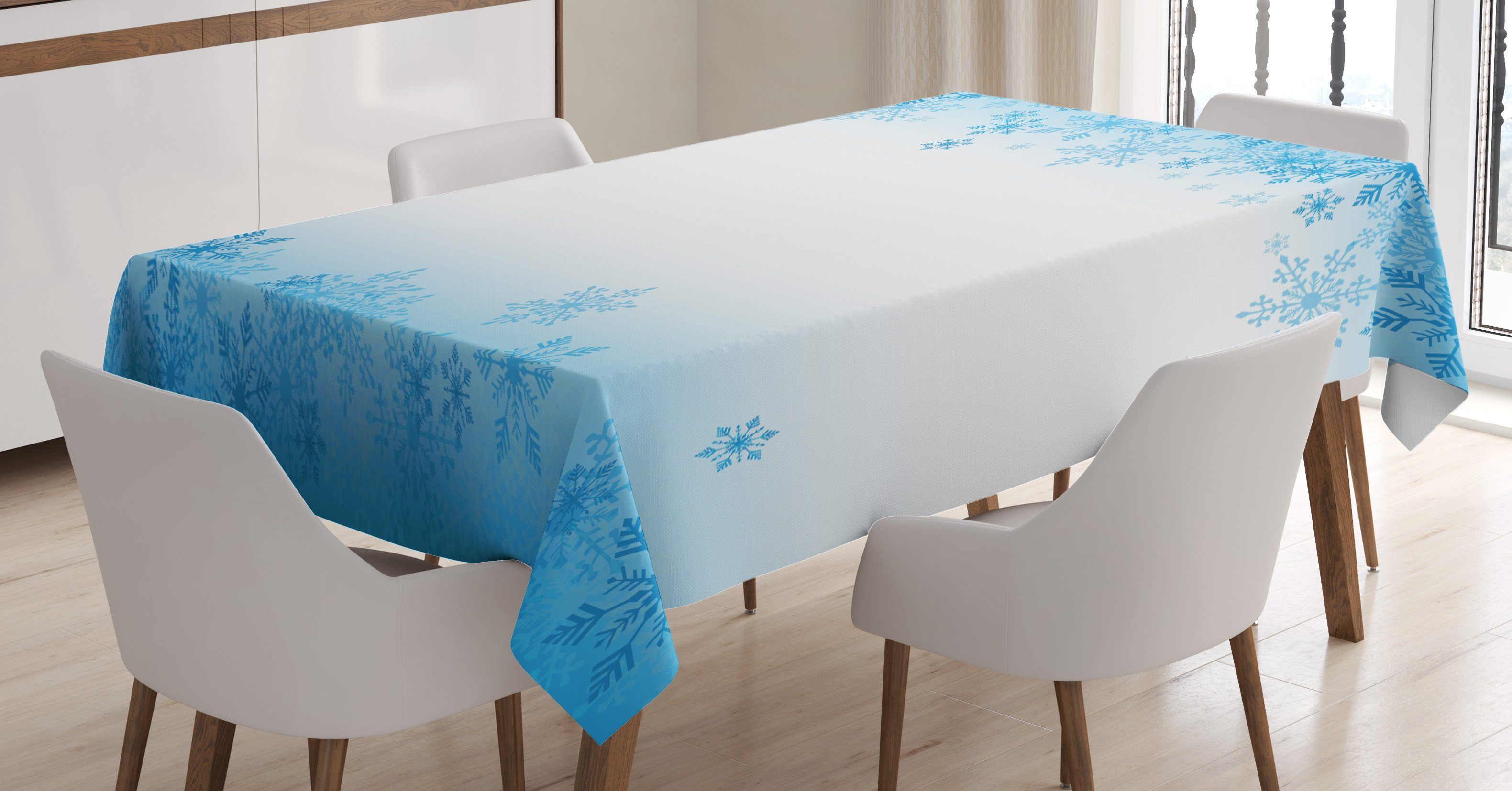 Abakuhaus Tischdecke Farbfest Waschbar Für den Außen Bereich geeignet Klare Farben, Winter Abstrakte Schneeflocken Kälte