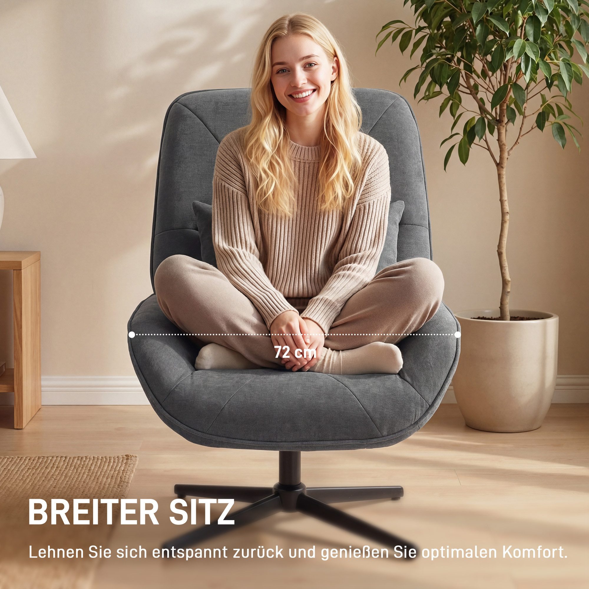 HOMCOM Relaxsessel Sessel drehbar mit Lendenkissen, Polstersessel mit Chenille-Optik (Loungesessel, 1-St., Polsterstuhl), für Wohnzimmer, Schlafzimmer, Dunkelgr – Bild 4 von 5
