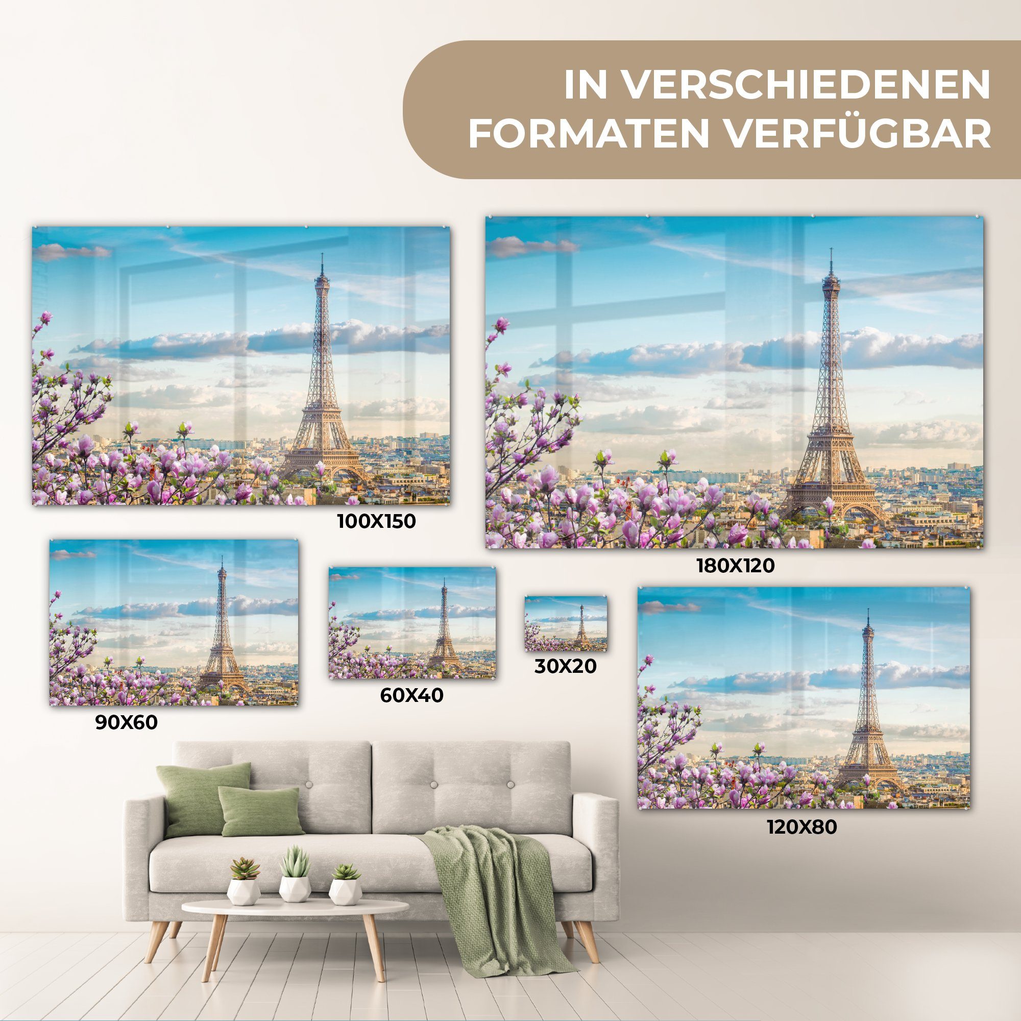 Schlafzimmer Acrylglasbilder St), Wohnzimmer Acrylglasbild (1 - - Blüte Frühling, & MuchoWow Eiffelturm