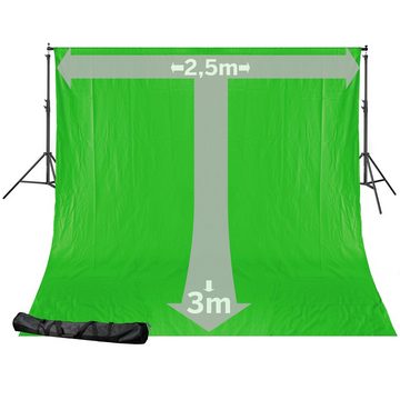 BRESSER Aufhängesystem BR-D24 Hintergrundsystem + Hintergrundstoff 2,5 x 3m Chromakey Grün