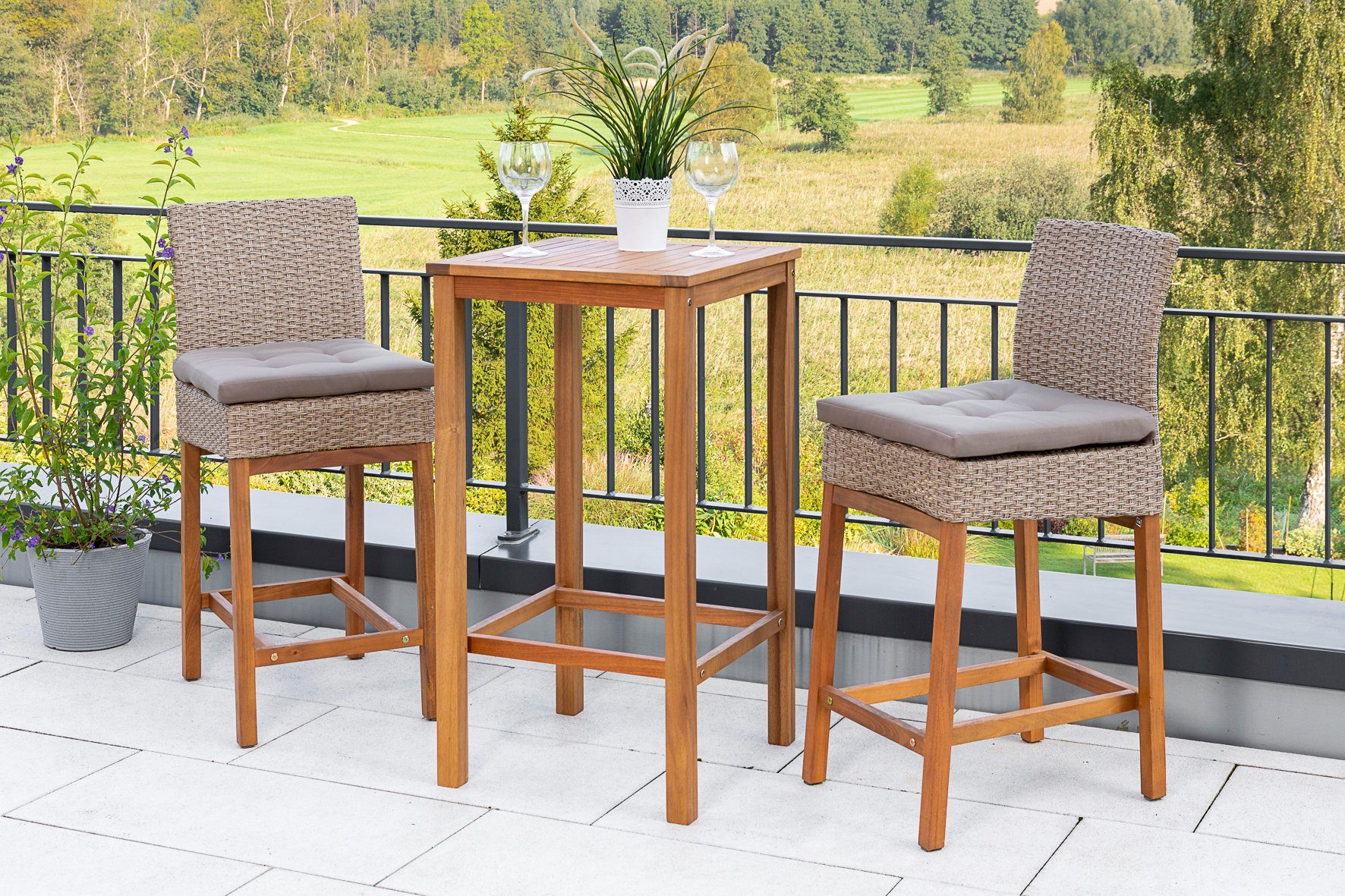 MERXX Gartenmöbelset »BarSet Arona«, (3tlg), 2 Barstühle mit Bartisch