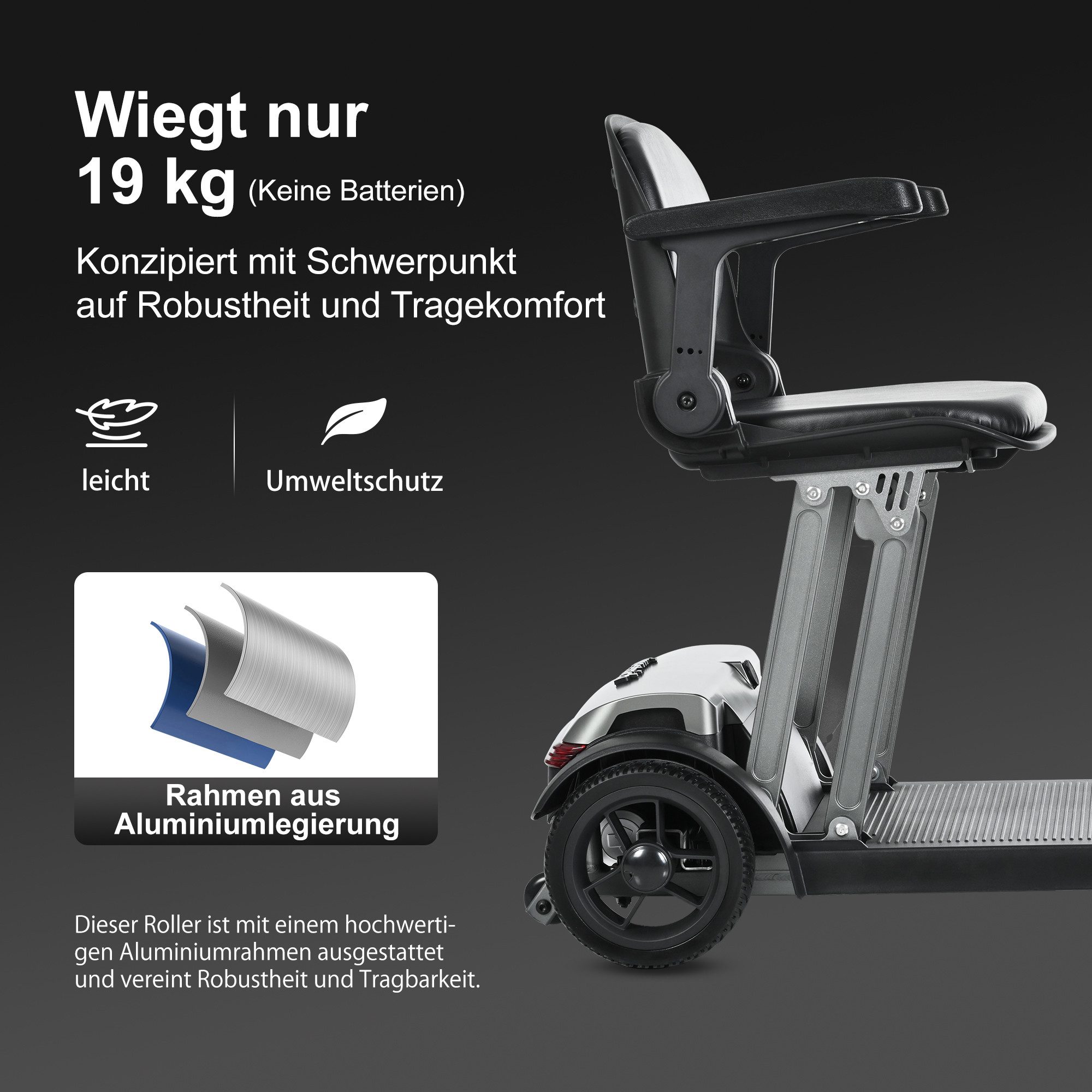 Yoimoimo Electric Mobility Scooter AIR TRAVELLER - Up to 15/20km range, folds in seconds & 120kg