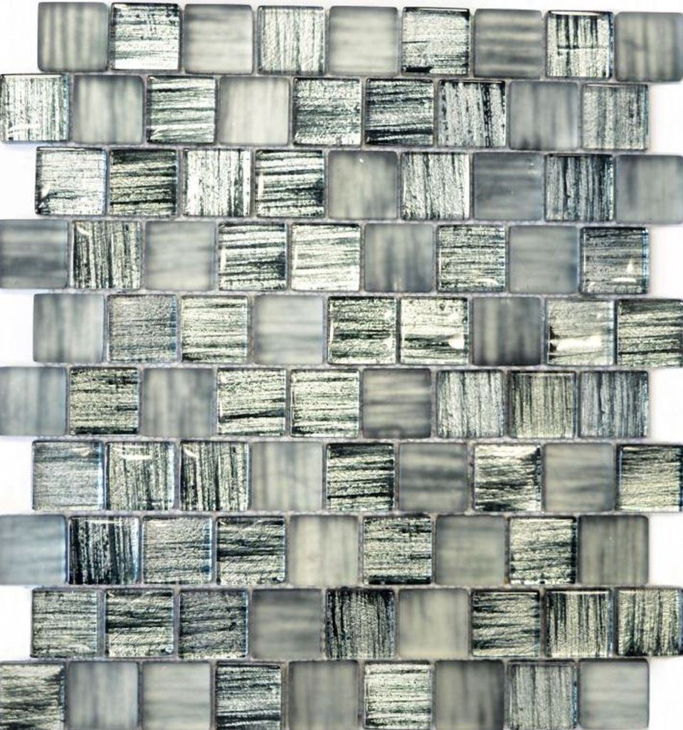 Mosani Mosaikfliesen Mosaik Fliese Glasmosaik Crystal Milchglas schwarz klar matt