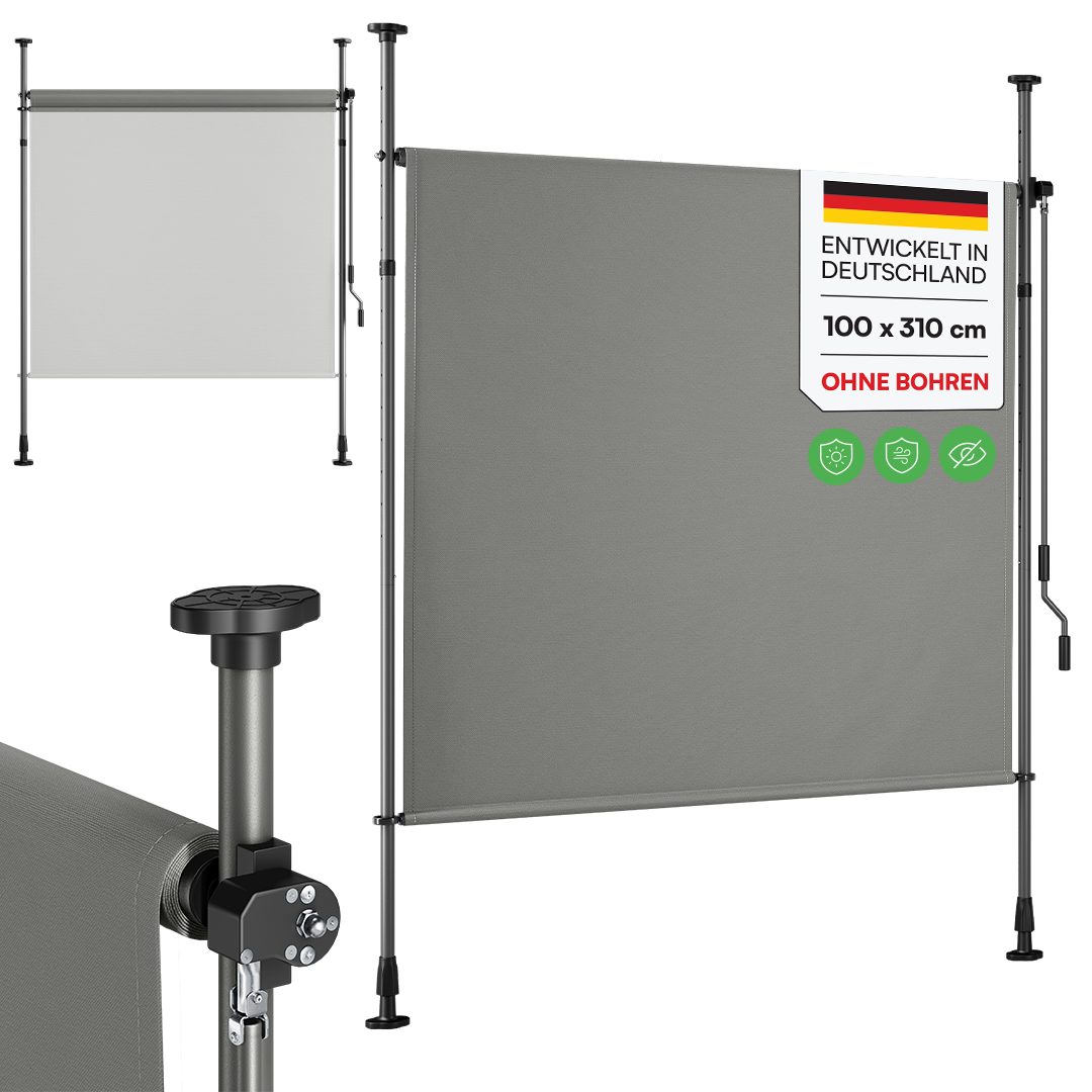 STEELSØN Senkrechtmarkise Serelia, Sichtschutz, Windschutz, Sonnenschutz (100x310 cm, Grau) Vertikalmarkise wetterfest, Klemmmarkise ohne Bohren