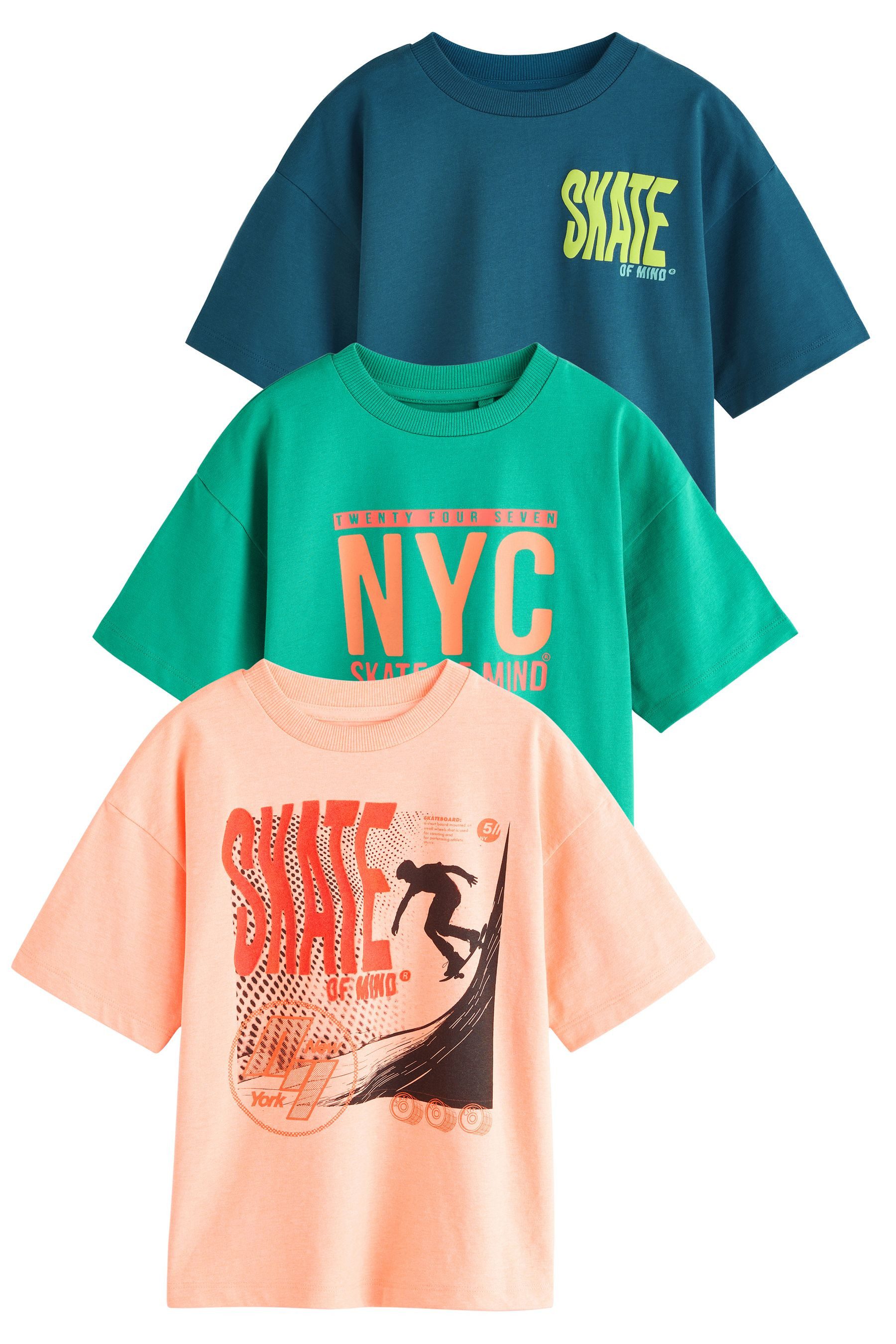 Next Print-Shirt 3er-Pack Relaxed Fit Kurzarm-T-Shirts günstig online kaufen