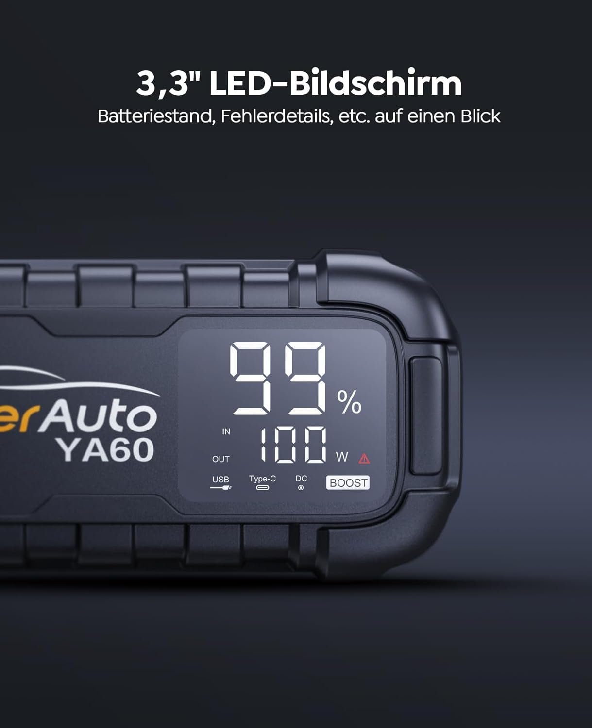 Yaber 6000A Jump Starter Power Bank for Cars, 45W Fast Charging, 26800 mAh, LCD Display, 600 Lumen LED Flashlight