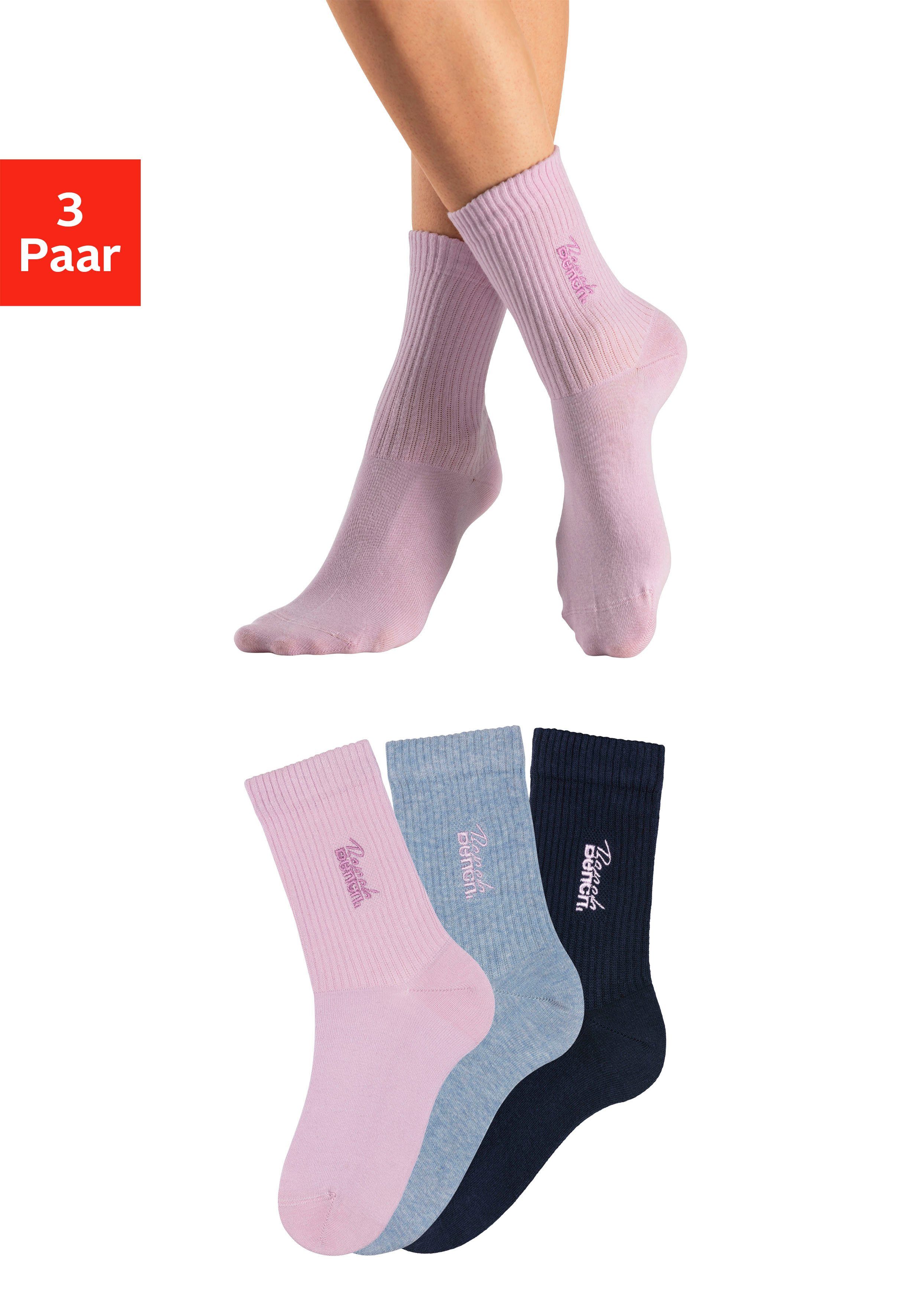 Bench. Basicsocken Damensocken hochgeripptes Bündchen (Packung, 3-Paar, Gr. 35-38 bis 39-42) mit Bench Logo Stickerei