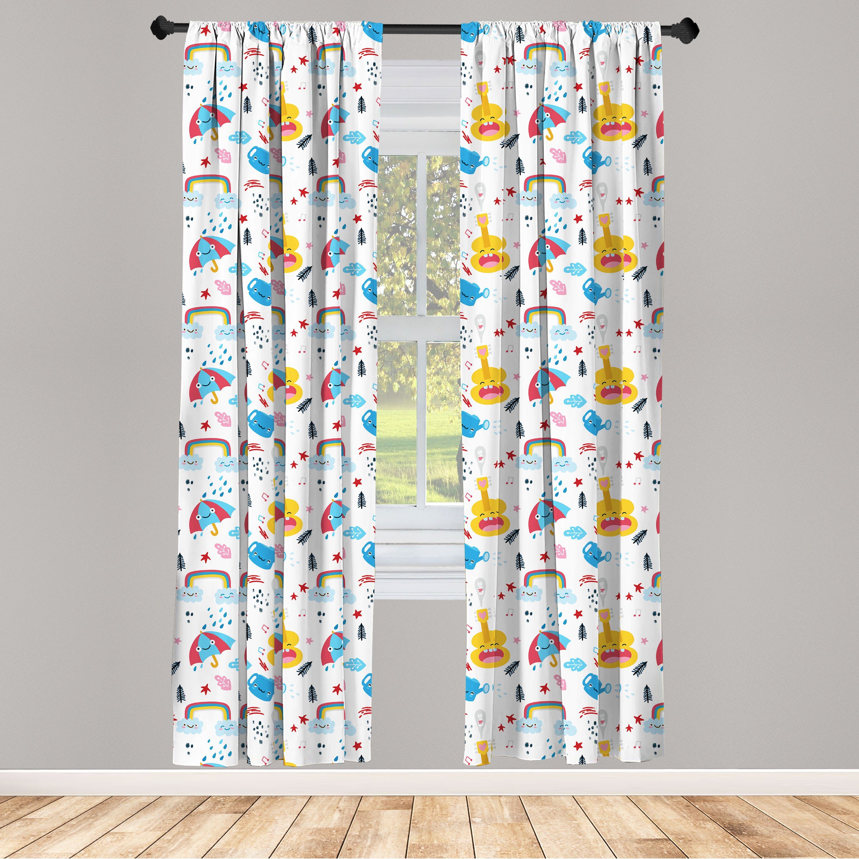 für Wohnzimmer Microfaser, Abakuhaus, Graphics Theme Vorhang Gardine Nursery Schlafzimmer Kindergarten Dekor, Fun