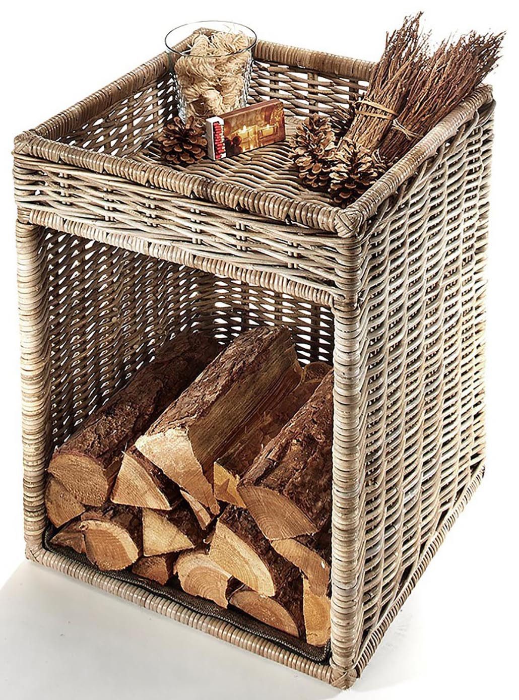 Kobolo Kaminholzkorb Kaminholzständer aus Rattan mit Ablagefläche günstig online kaufen