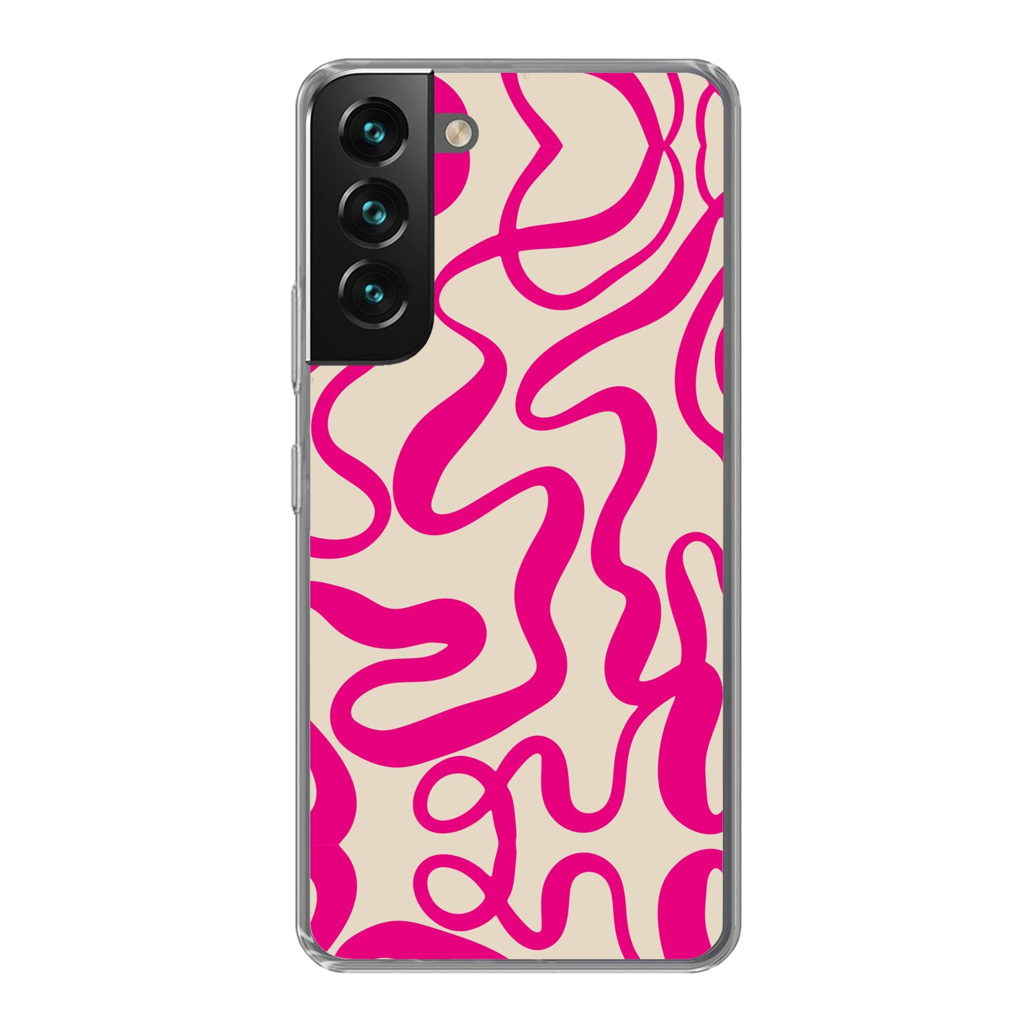 MuchoWow Handyhülle für Samsung Galaxy S22 Linien - Rosa - Beige - Abstrakt - Minimalistis, Phone Case, Silikon, Schutzhülle Dünn