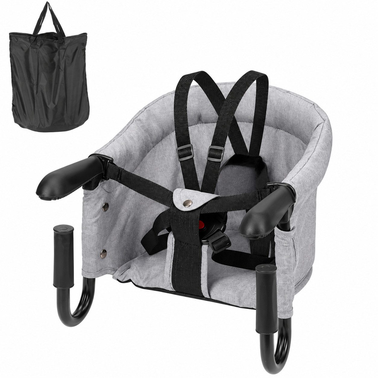Clanmacy Tischsitz Tischsitz Baby klappbar bis 18 kg mit 7-Punkt-Gurt und Tasche Grau, mit 7-Punkt-Gurt