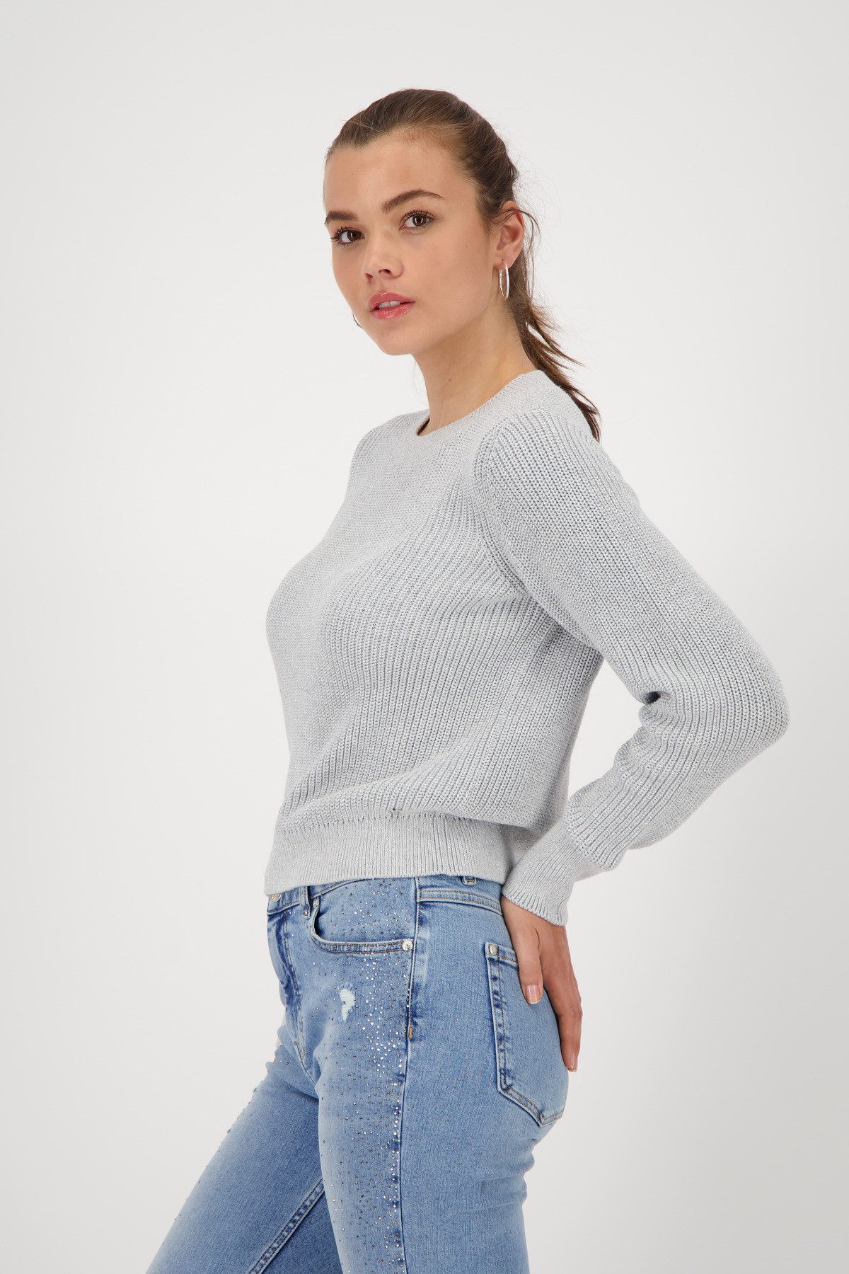Monari Strickpullover Pullover Basic Lurex Mit Rundhalsausschnitt günstig online kaufen