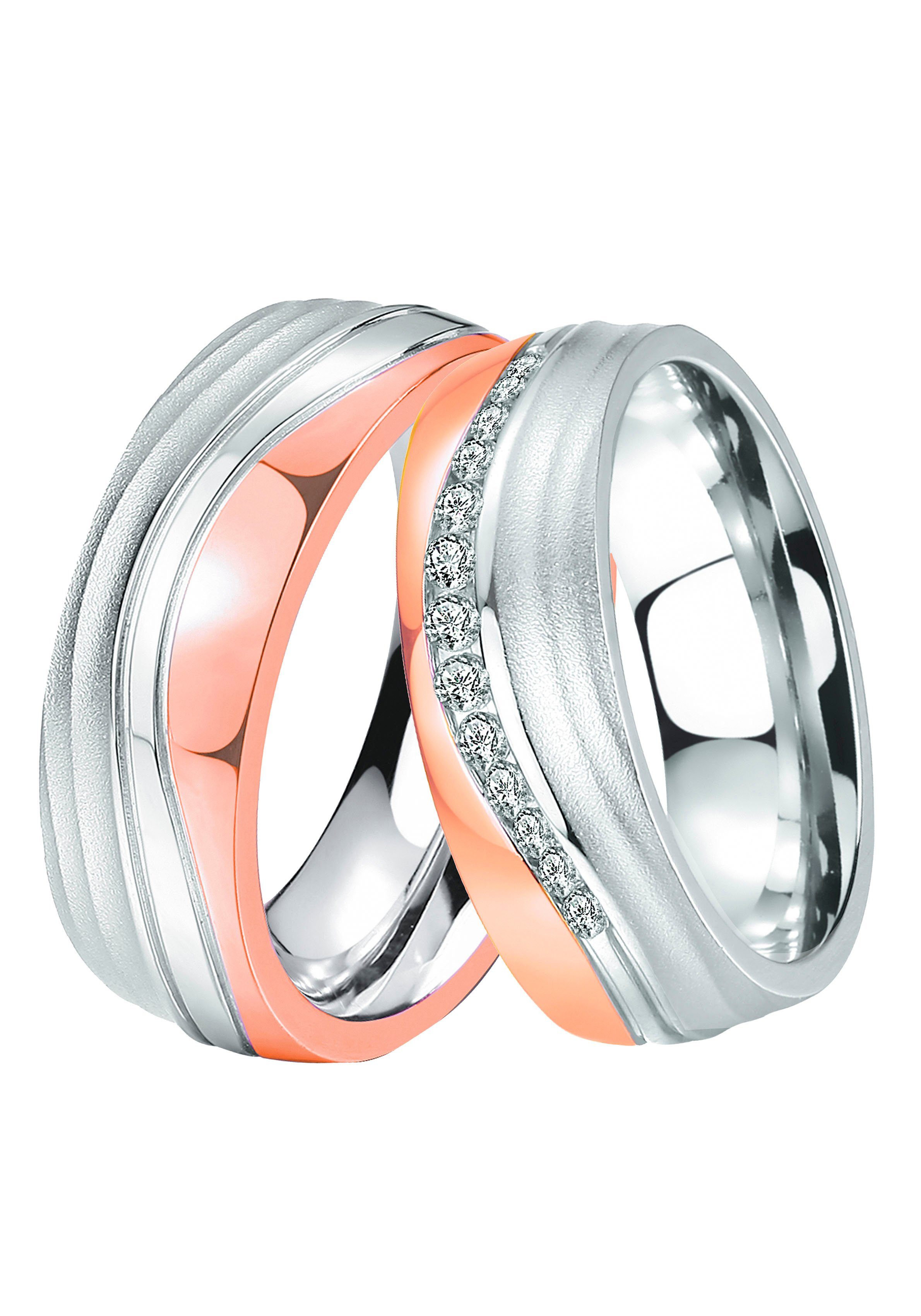 Ehering o. Trauring Geschenk LIEBE, Partnerring ohne edelstahlfarben-roségoldfarben Zirkonia DOOSTI mit Schmuck Edelstahl Trauring