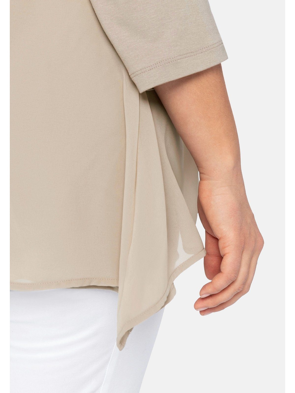 Sheego Blusenshirt Größen leichter Große in beigefarben A-Linie Zipfelsaum mit