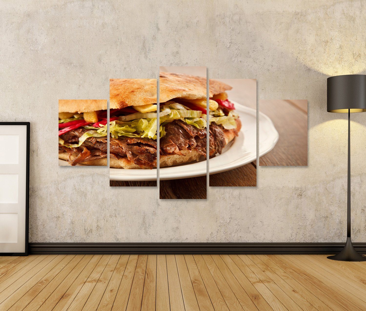 islandburner Leinwandbild Bild auf Leinwand Döner Kebab Gegrilltes Fleisch Brot und Gemüse Schaw – Bild 2 von 3