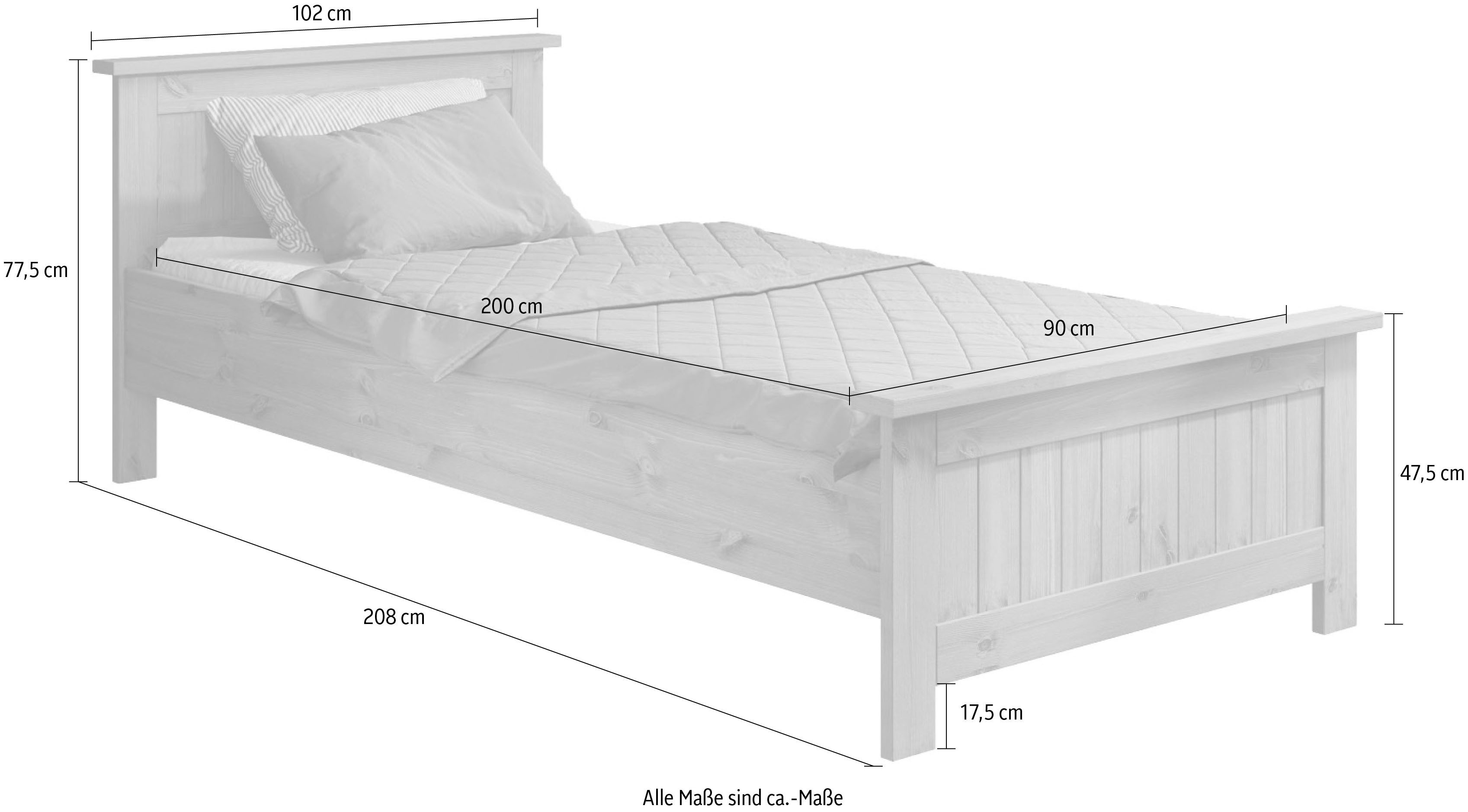 OTTO home Massivholzbett Juventus, Bett, Massivholzbett, Holzbett, Bettrahmen (Breite/Belastbarkeit 140cm/180 KG), Breite 90 cm, aus massiver Kiefer, FSC®-zertifiziert