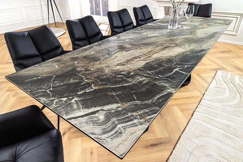 riess-ambiente Esstisch INFINITY 180-220-260cm taupe – Keramik, Marmor-Design, Metall (Einzelartikel, 1-St), ausziehbar für flexible Nutzung – ideal für bis zu 12 Personen