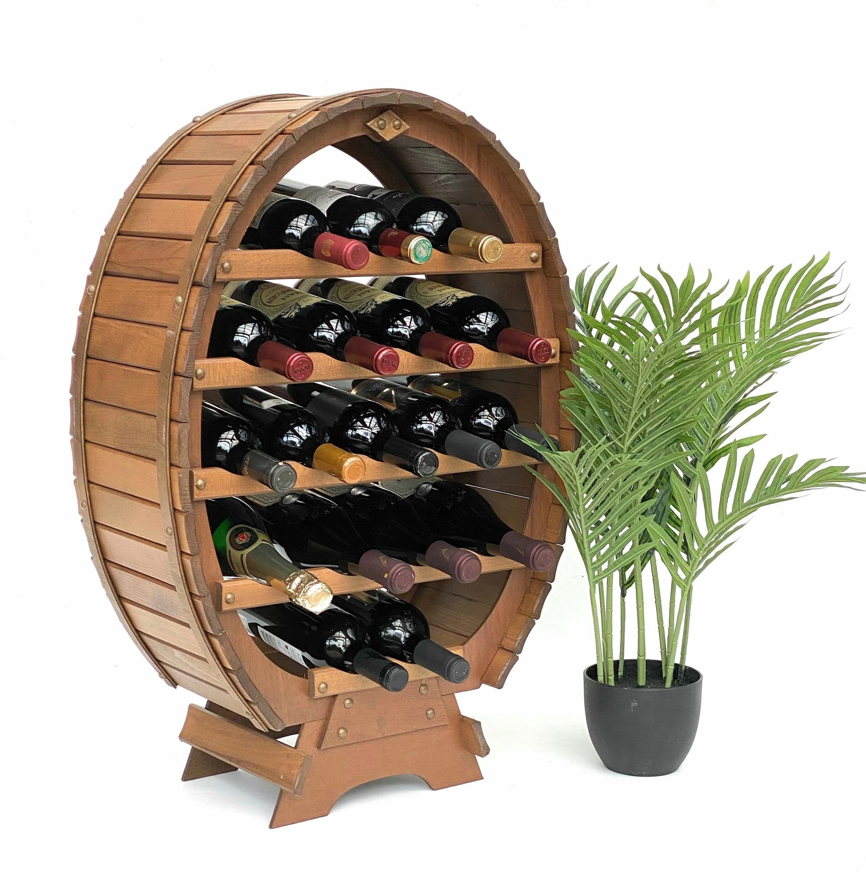 Weinregal Holz Weinfass für 18 Flaschen Braun gebeizt Bar Flaschenständer