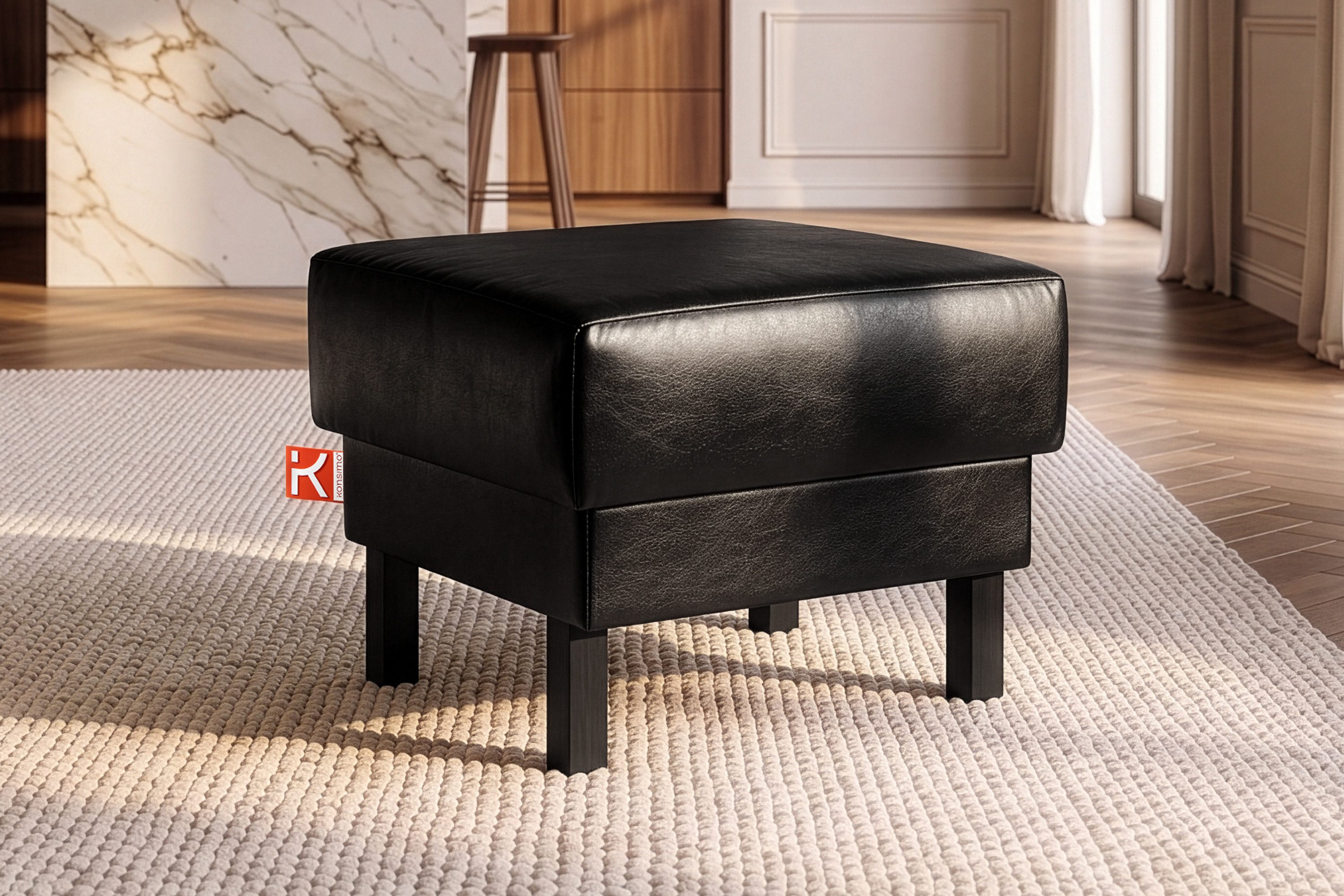 KONSIMO® Sitzhocker ESPECTO Pouffe Hocker, Kunstleder-Puffsessel, auf hohen Holzbeinen, mit Ablagefach