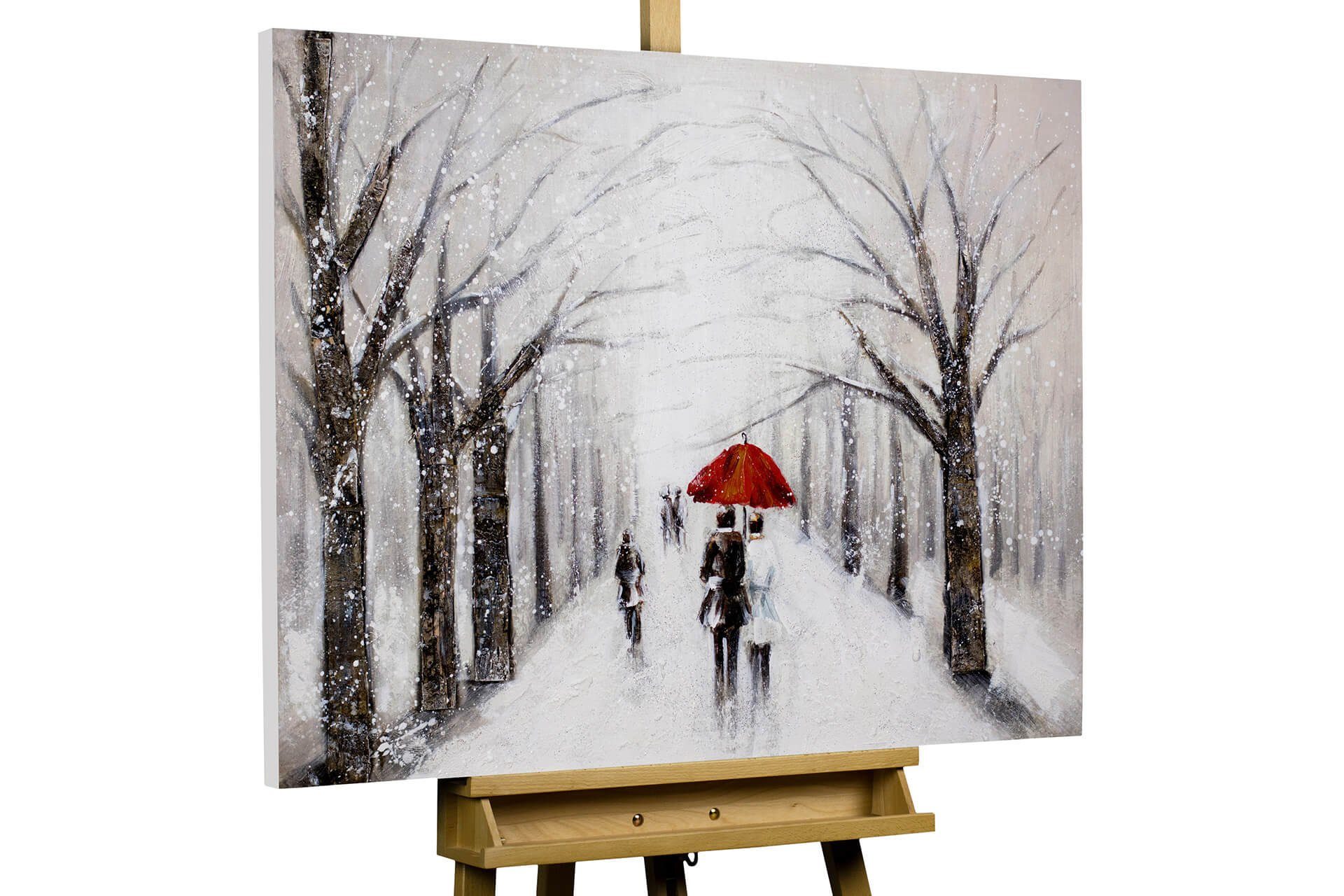 KUNSTLOFT Gemälde Kiss in the Snow 100x75 cm, Leinwandbild 100% HANDGEMALT Wandbild Wohnzimmer