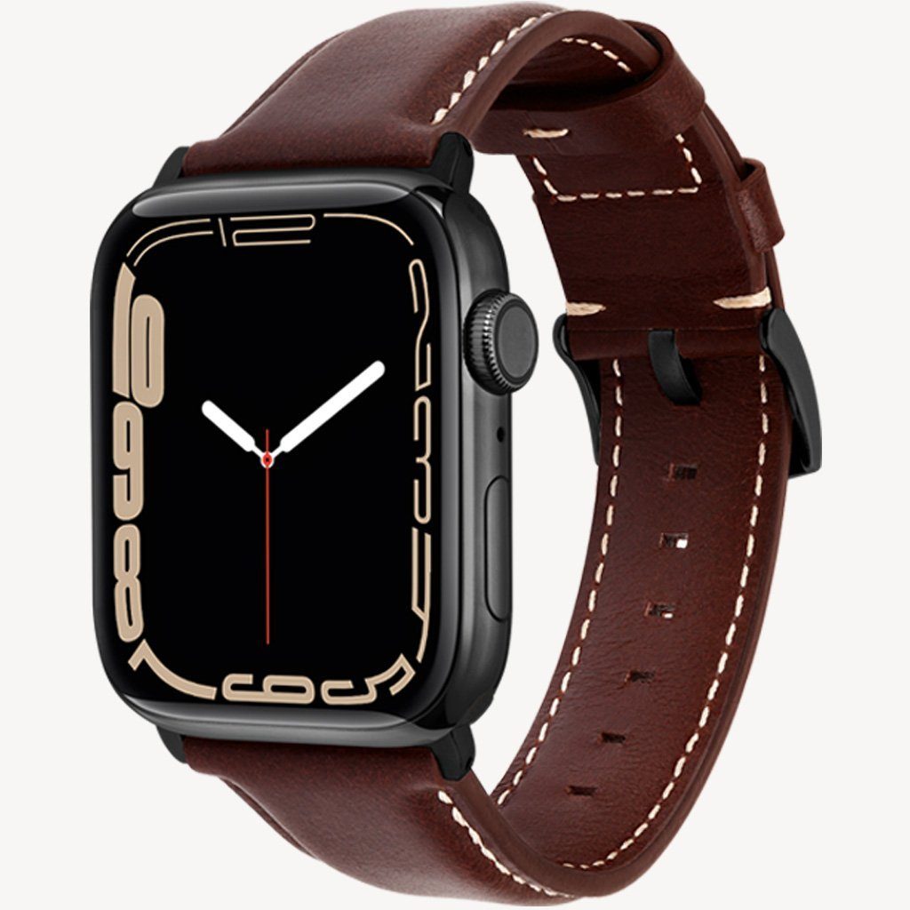 WIIUKA Smartwatch-Armband tiime Armband aus Leder für die Apple Watch Serie 1-8, SE, Ultra Handgefertigt - Deutsches Leder, Premium Qualität mehr