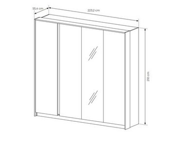 MOEBLO Kleiderschrank Calor I 220 (In option mit/ohne LED, Kleiderschrank 3-türig Schrank Garderobe Schlafzimmer mit Spiegel)