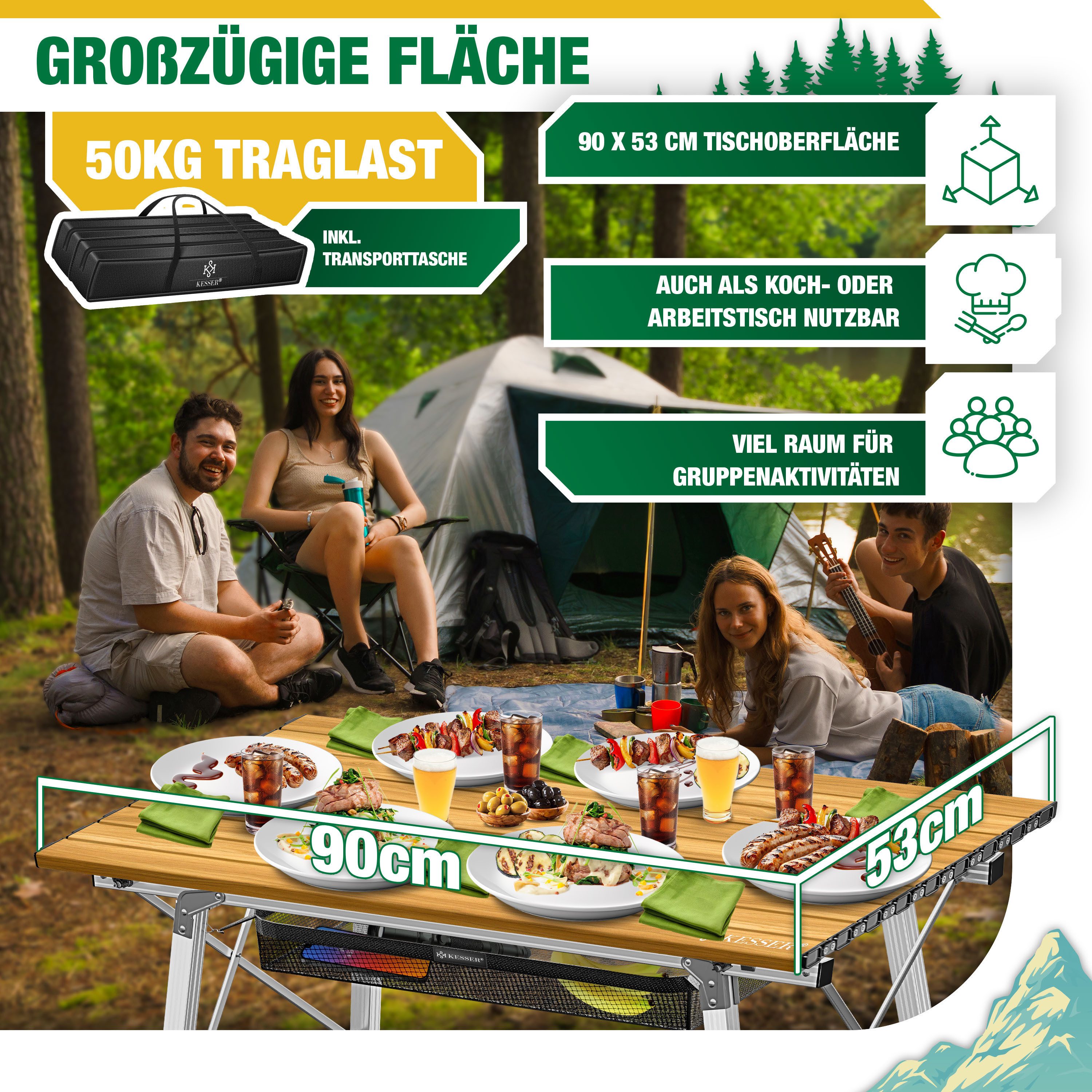 KESSER Campingtisch Klapptisch faltbar & höhenverstellbar mit aufrollbarer günstig online kaufen