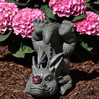 MystiCalls Gartenfigur Gartendrache "Ladybug" - Gartenfigur Garten Dekoration Drache, handgearbeitet und handbemalt