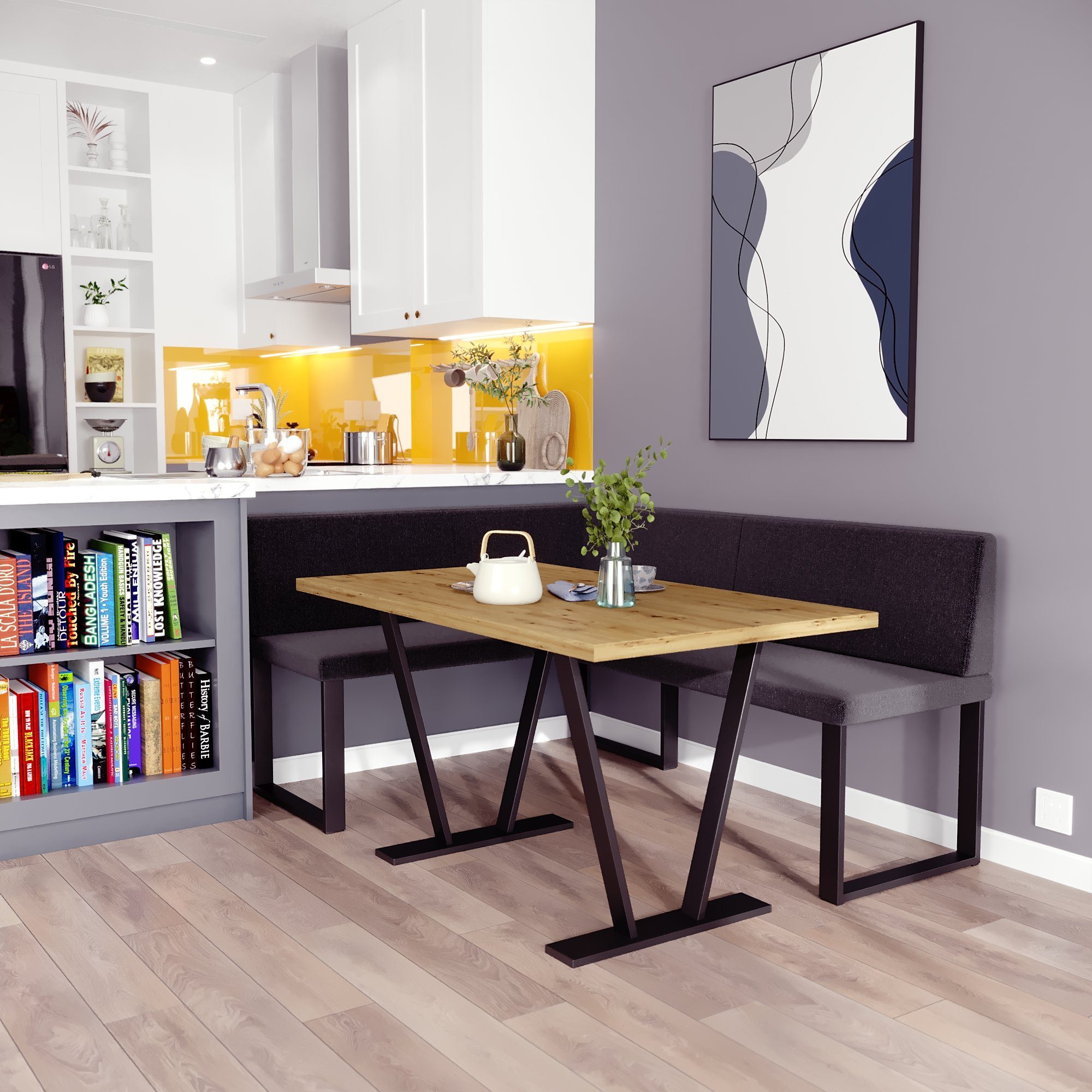 Sitzecke Metall für Tisch, mit perfekt Ihr Eckbankgruppe Alina (128x168/142x196) Küche sofa4you Esszimmer, schwarz Moderne
