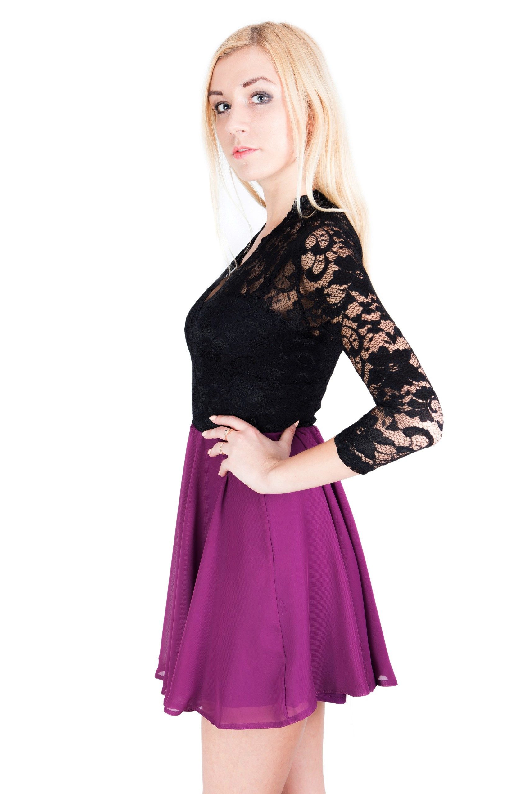 Sarcia.eu Minikleid John Zack Schwarzes-violett Minikleid Spitze/Chiffon M