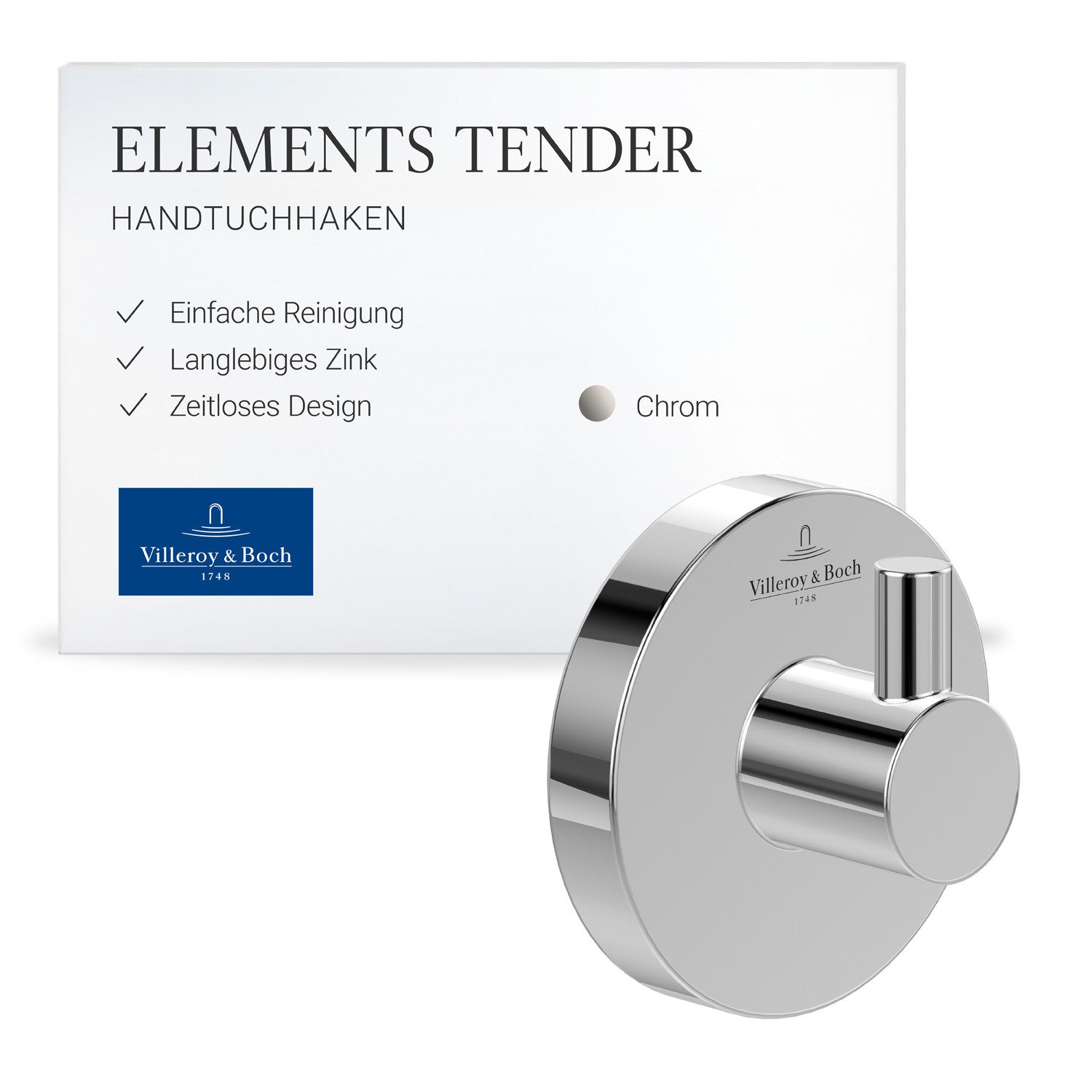 Villeroy & Boch Handtuchhaken Elements, Wandmontage, rund chrom, 54x32x54mm