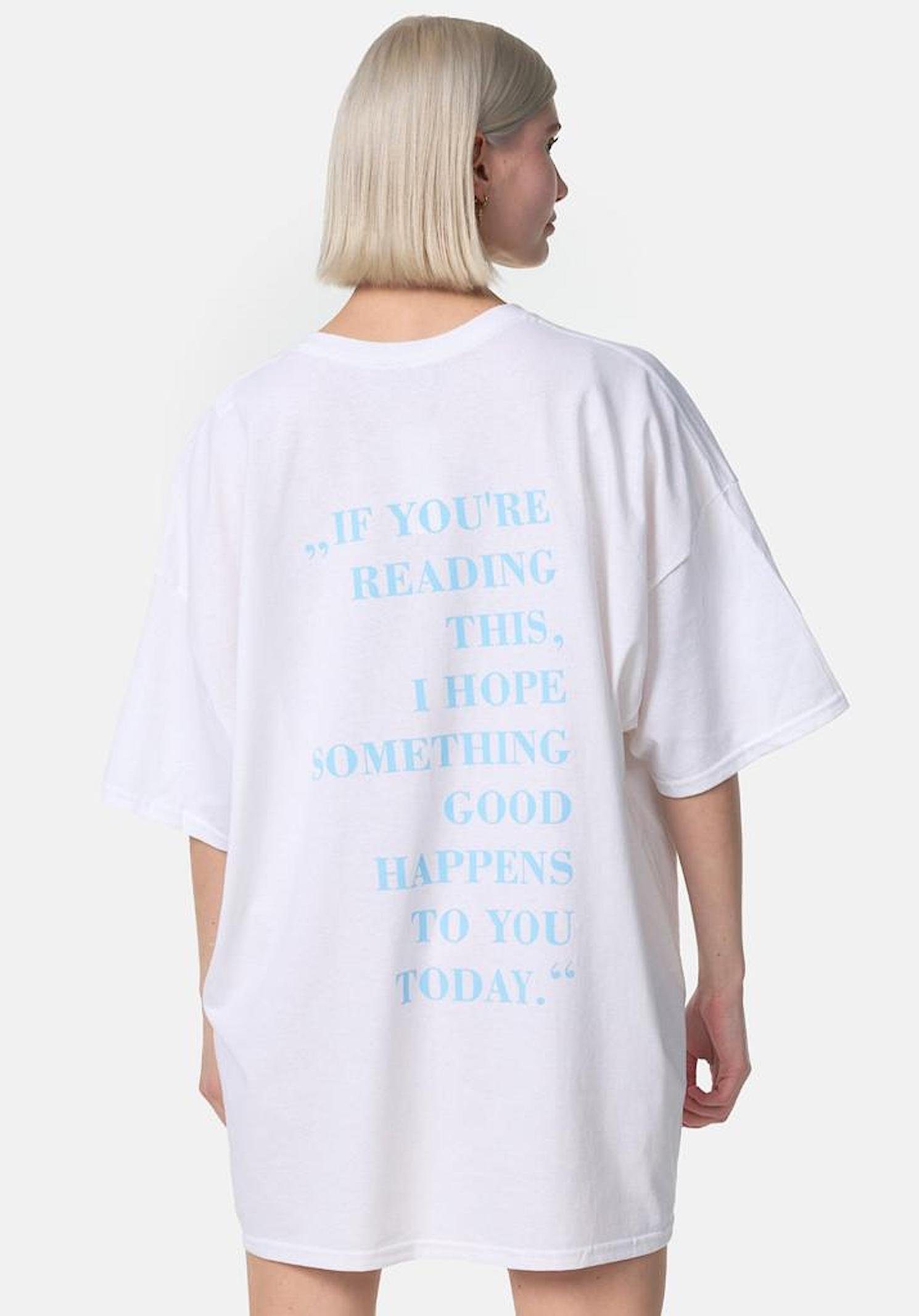 Worldclassca Print-Shirt Worldclassca Oversized Print Weiß lang T-Shirt Oberteil Tee Weiß/Blau Sommer