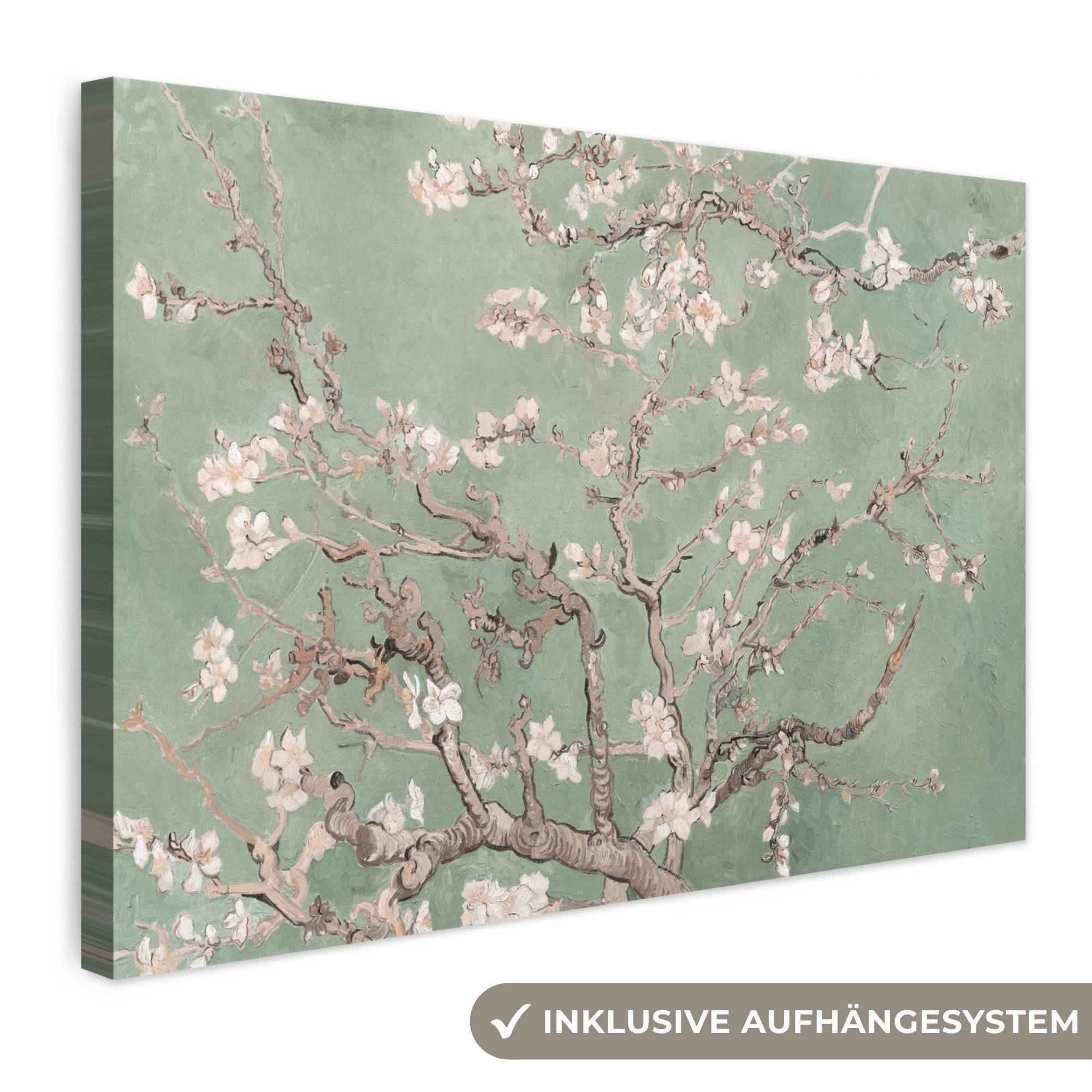 OneMillionCanvasses® Leinwandbild Mandelblüte - Kunst - Van Gogh - Grün, Fotodruck (1 St), Leinwand Bilder Klein, Wand Dekoration Aesthetic 30x20 cm