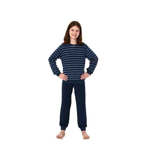 Normann Pyjama Mädchen Frottee Pyjama Schlafanzug mit Bündchen in Streifenoptik