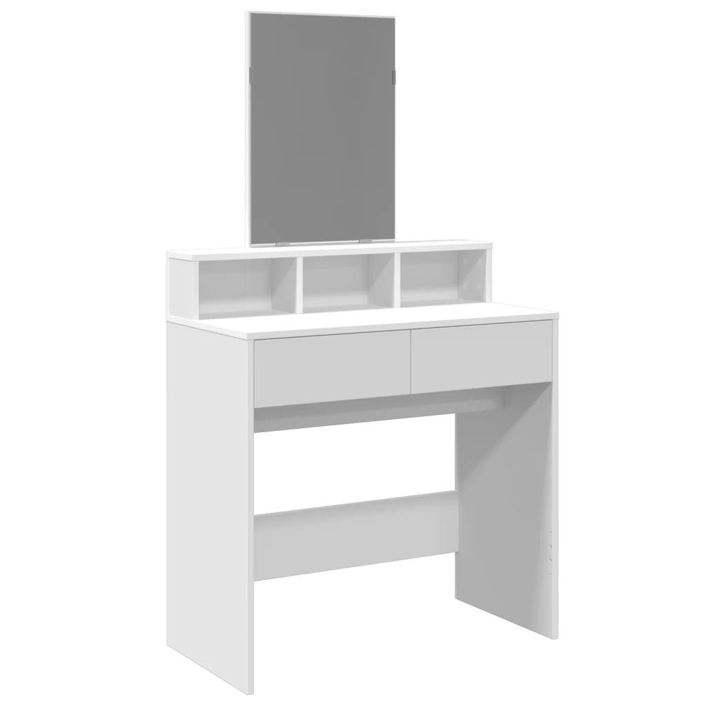 furnicato Schminktisch Weiß 80 x 41 x 144,5 cm mit Spiegel und Stauraum (1-St), Toilettentisch mit 2 Schubladen, 3 Fächern und Wandhalterung