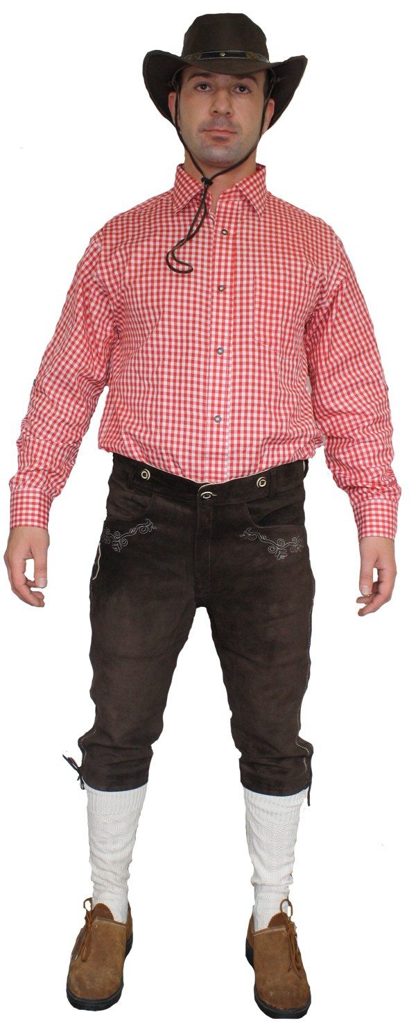 German Wear Trachtenlederhose GW823 dunkelbraun Kniebundhose Trachten Lederhose Braun
