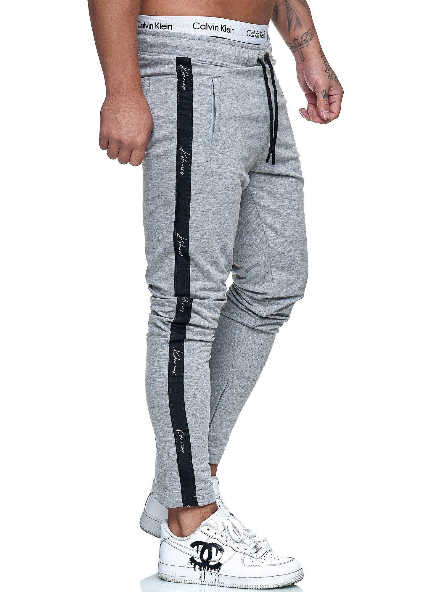 KO-13105-JG Jogginghose Sweatpants, Schwarz Casual Freizeit (Sporthose Fitness Trainingshose 1-tlg) Grau Koburas