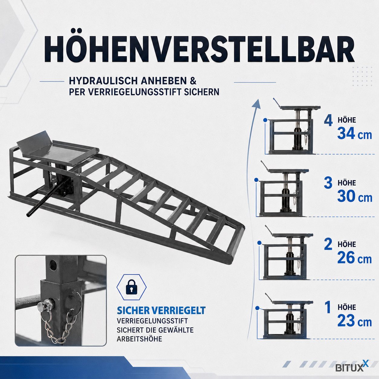 Bituxx Auffahrrampe 1 Paar Dunkelgrau inkl. Wagenheber (2er Set, 2-St., MS-17871), mit hydraulischer Wagenheberfunktion – Bild 3 von 5