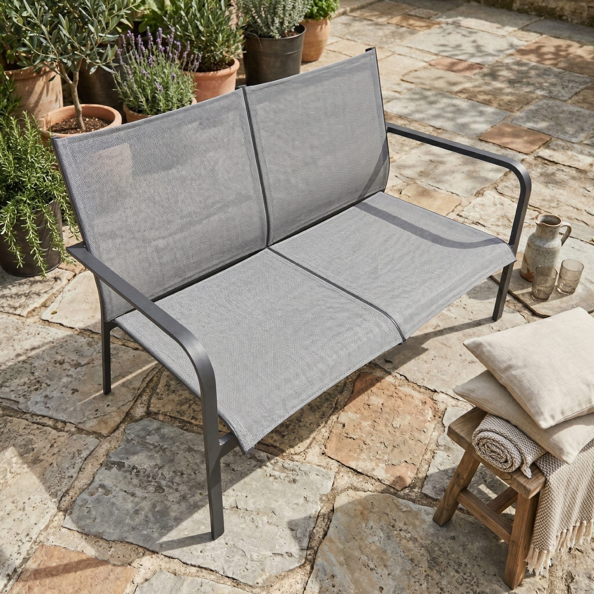 Jati & Kebon Gartenlounge-Bank Dransy, Loungesofa, 2-sitzig, Aluminium & Textilgewebe, witterungsbeständig, wetterfest