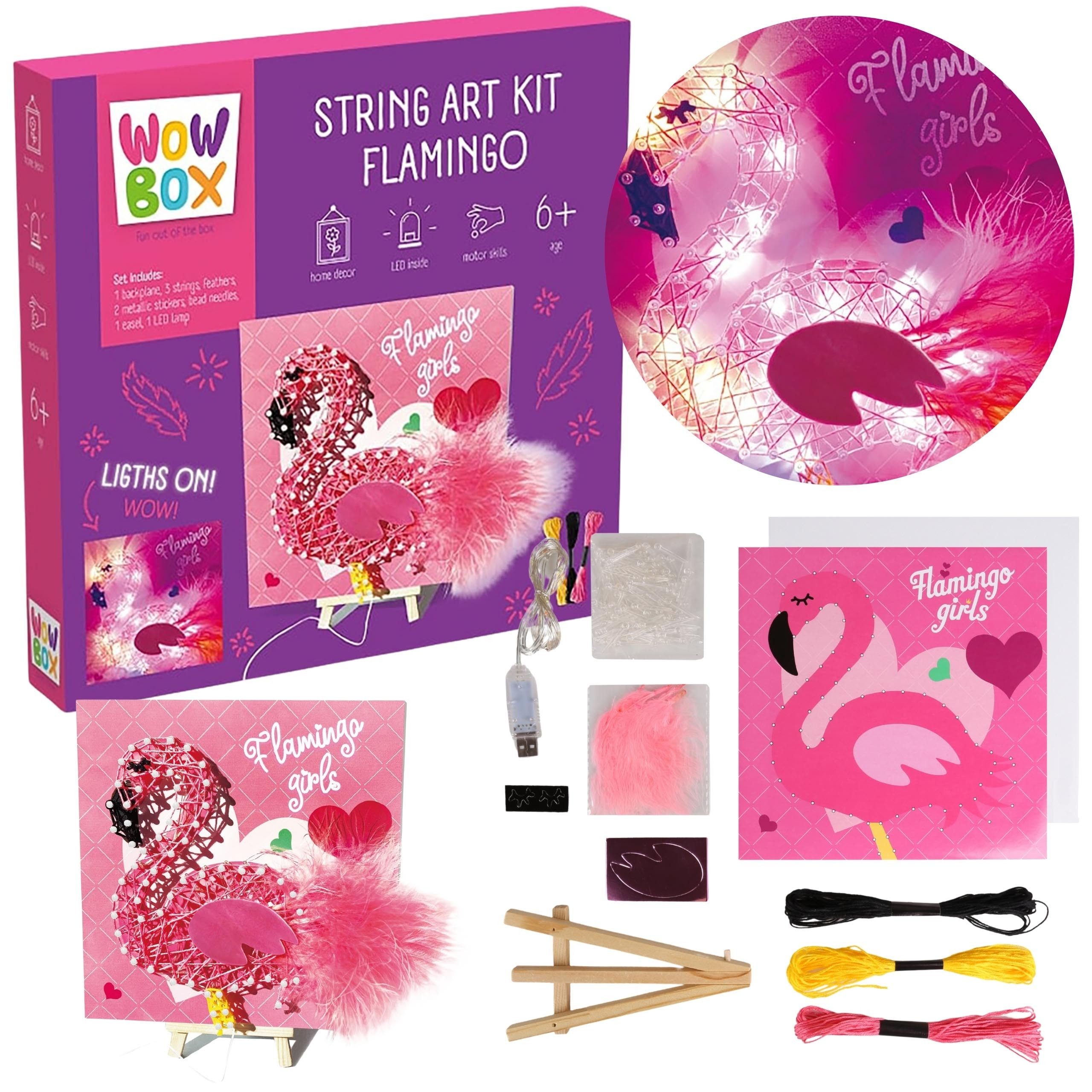 WOW Stickerbuch Wow Box Flamingo Kreatives Webe-Set für Kinder, String Art DIY