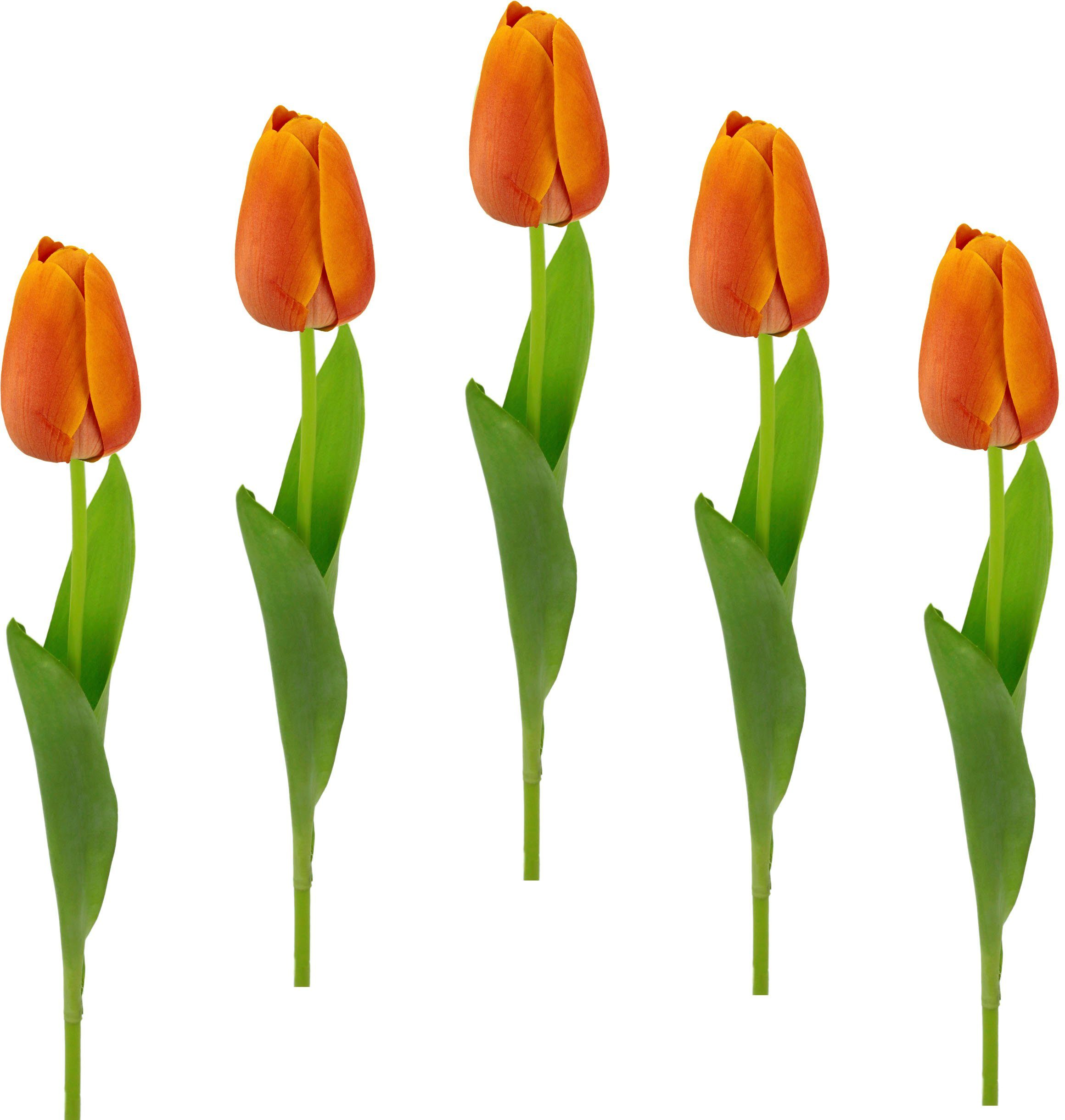 Kunstblume Real Touch Tulpen, I.GE.A., Höhe 67 cm, 5er Set künstliche Tulpenknospen, Kunstblumen, Stielblume orange | Kunstblumen