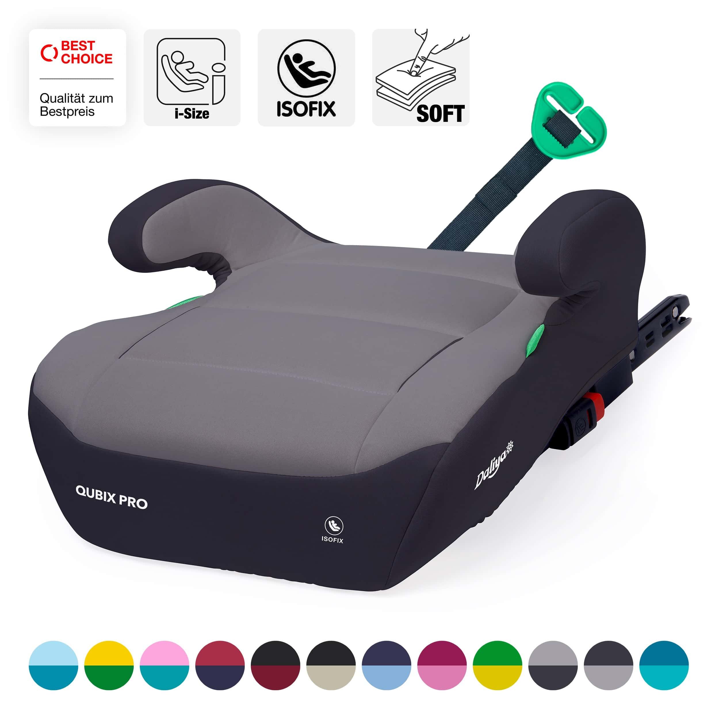 Daliya® Детские сиденьяrhöhung QUBIX I-Size Sitzerhöhung mit ISOFIX, Auto-Sitzerhöhung, Kindersitz, ab: ab 6 Jahre oder 125cm Körpergröße, bis: bis 12 Jahre oder 150cm Körpergröße, ab: 125 cm, bis: 150 cm, (Packung, 1-tlg), ISOFIX, I-Size, Gurtfix, ergonomisch, weich, waschbarer Bezug