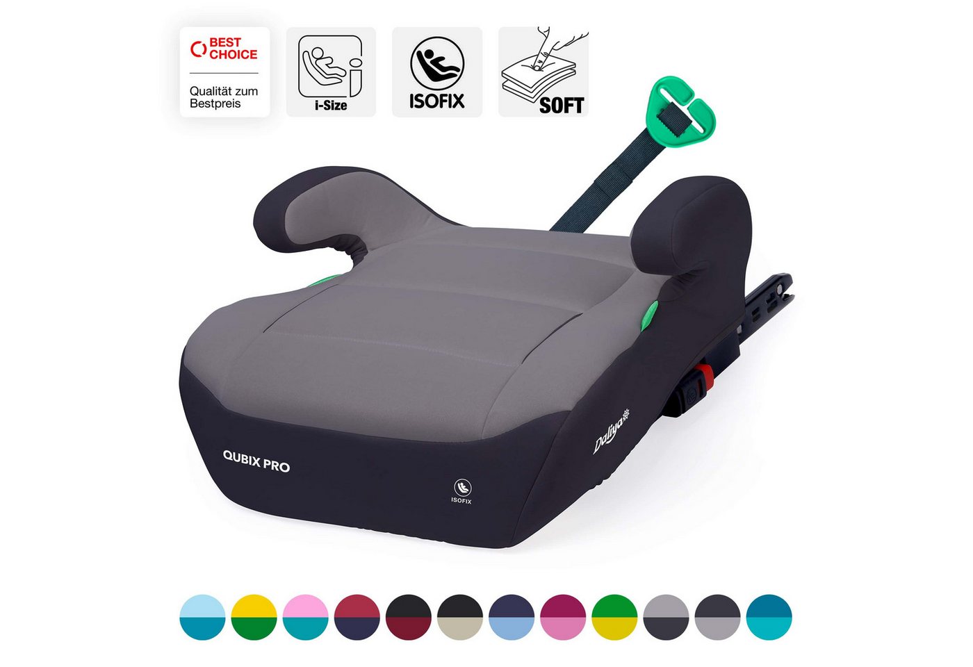 Daliya® Kindersitzerhöhung QUBIX PRO ISOFIX Kindersitz, ab: ab 6 Jahre oder 125cm Körpergröße, bis: bis 12 Jahre oder 150cm Körpergröße, ab: 125 cm, bis: 150 cm, (Packung, 1-tlg), ISOFIX, I-Size, Gurtfix, ergonomisch, weich, waschbarer Bezug